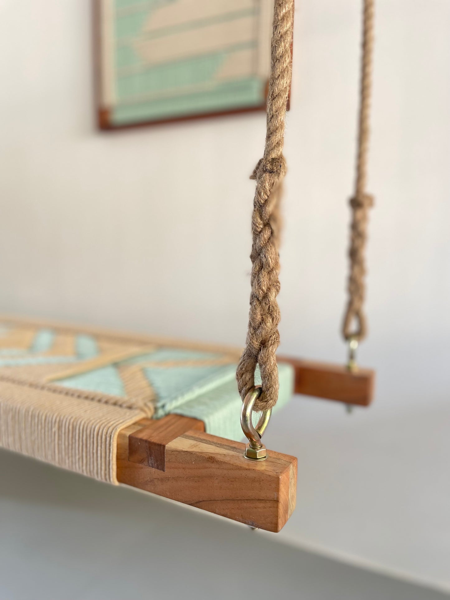 Hand Woven Adults and Kids Swing - Beige Green