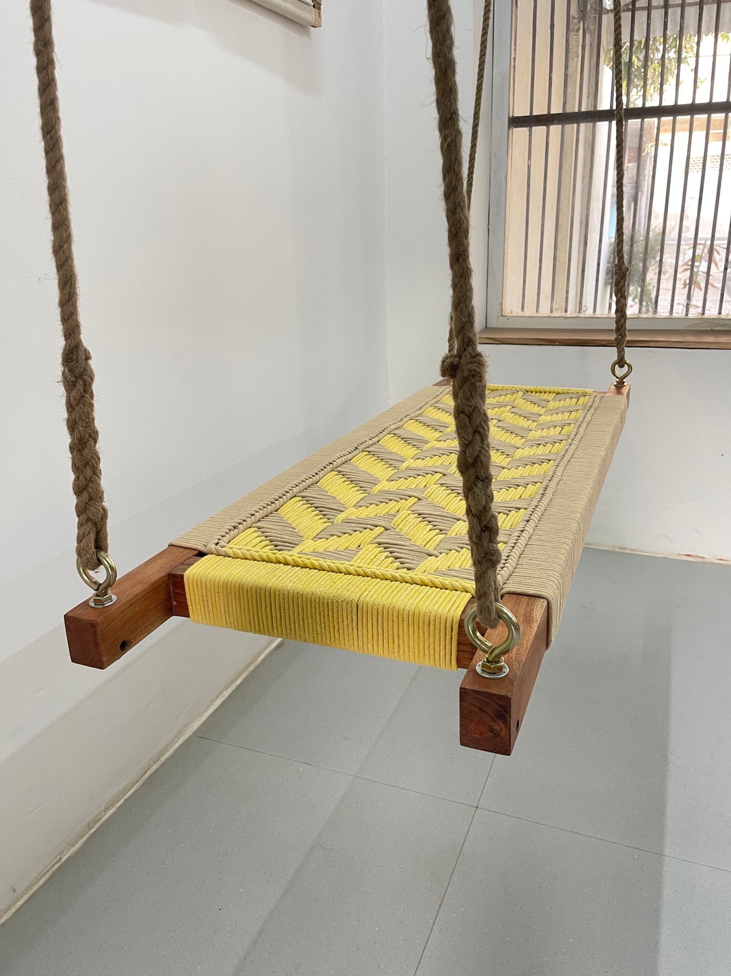 Hand Woven Adults and Kids Swing - Yellow Beige