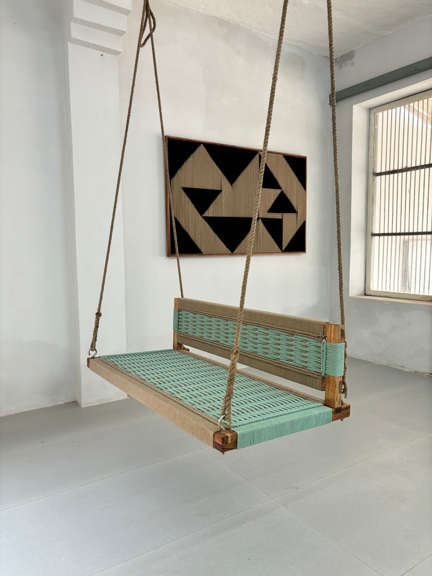 Woven Swing Green Beige with Backrest