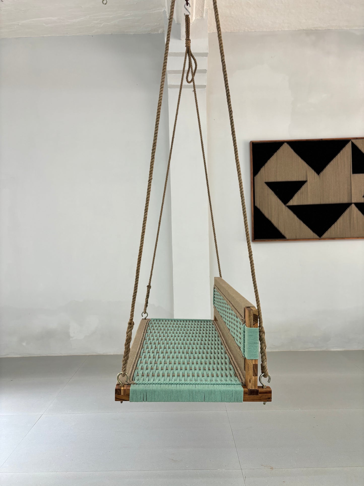 Woven Swing Green Beige with Backrest