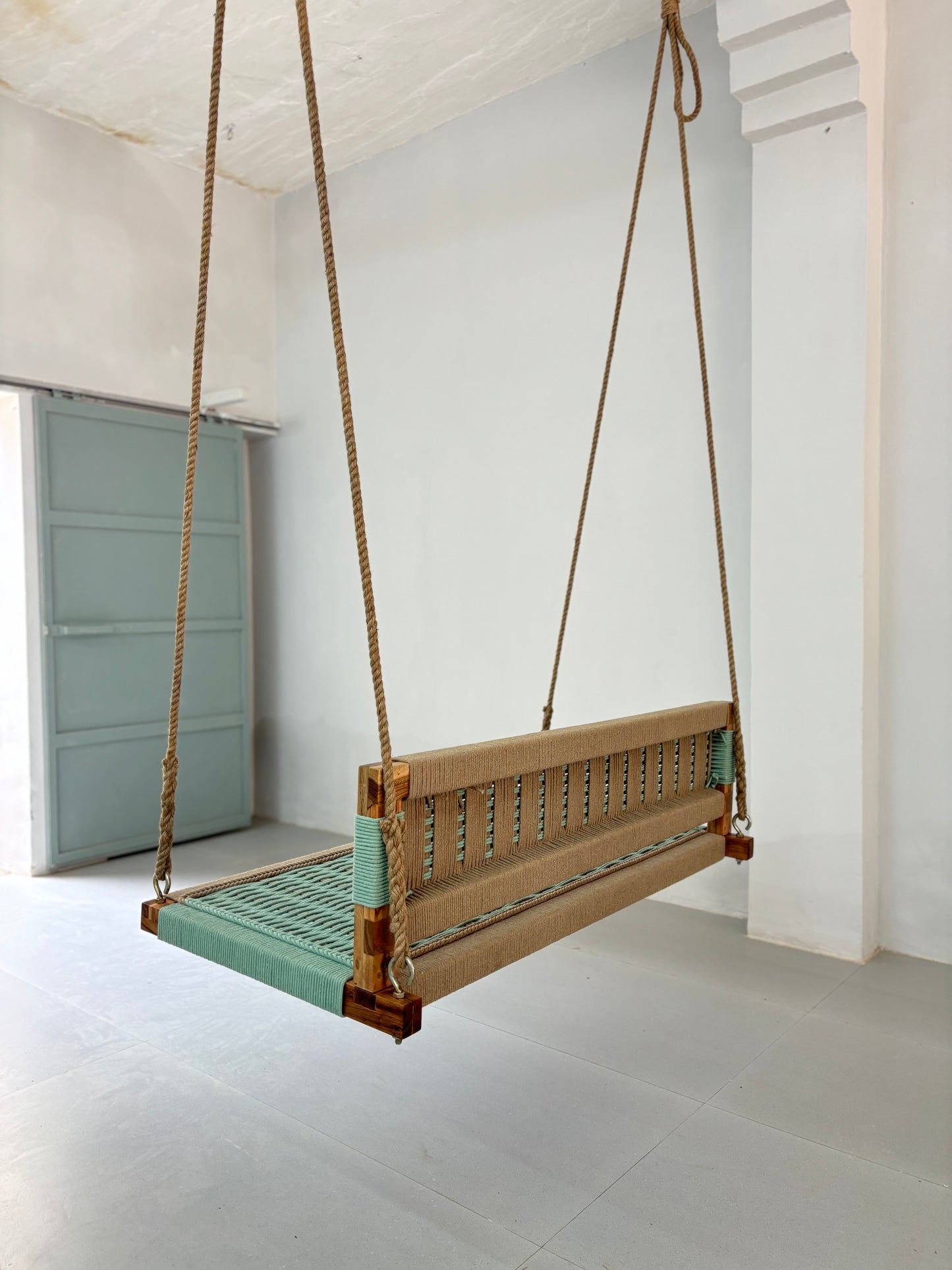 Woven Swing Green Beige with Backrest