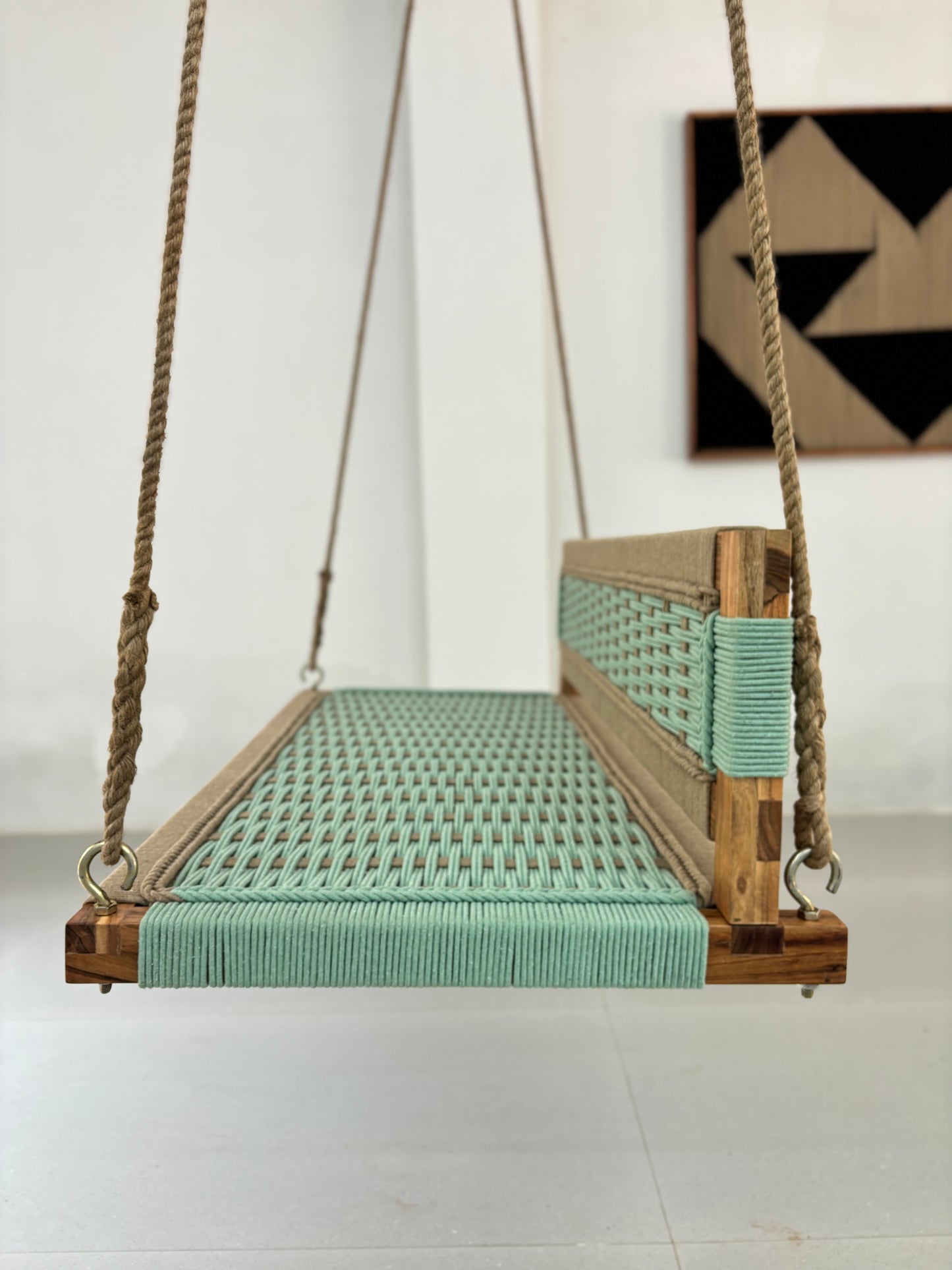 Woven Swing Green Beige with Backrest