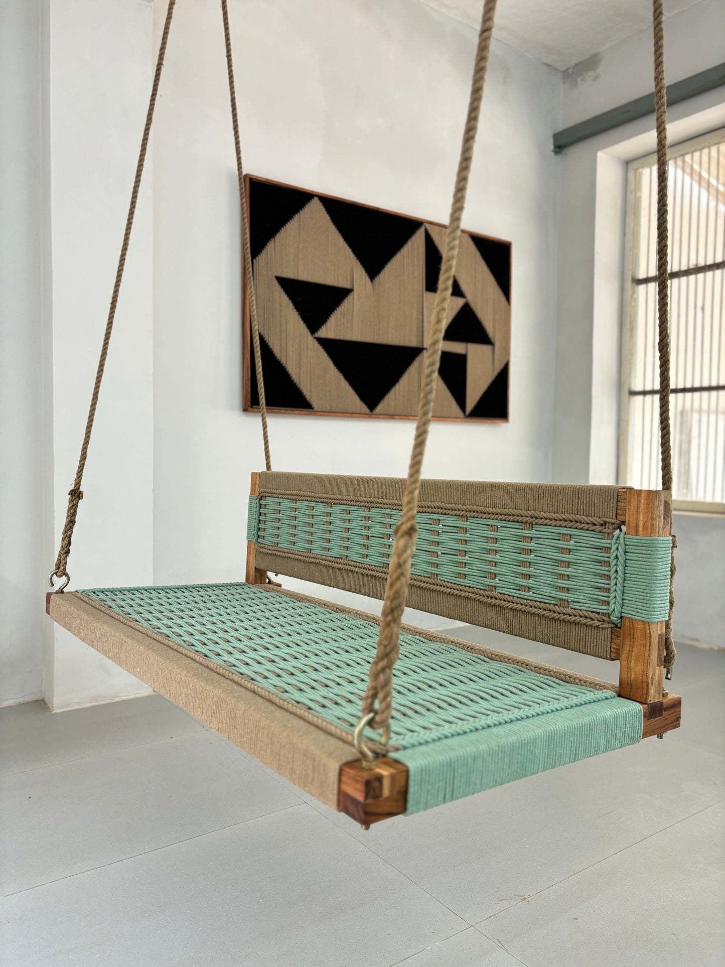 Woven Swing Green Beige with Backrest