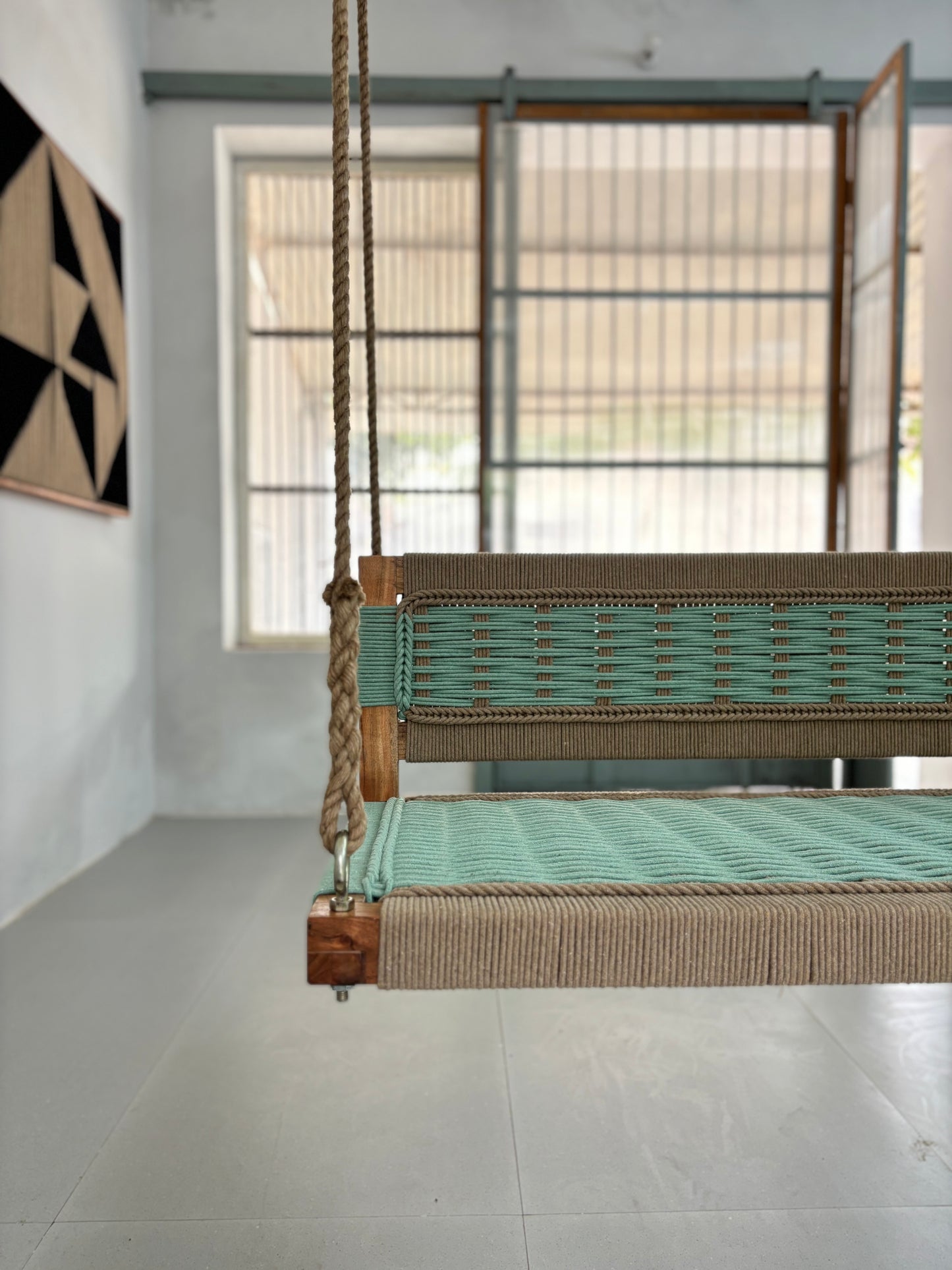 Woven Swing Green Beige with Backrest