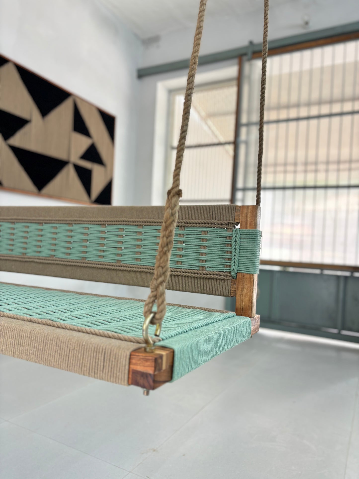 Woven Swing Green Beige with Backrest