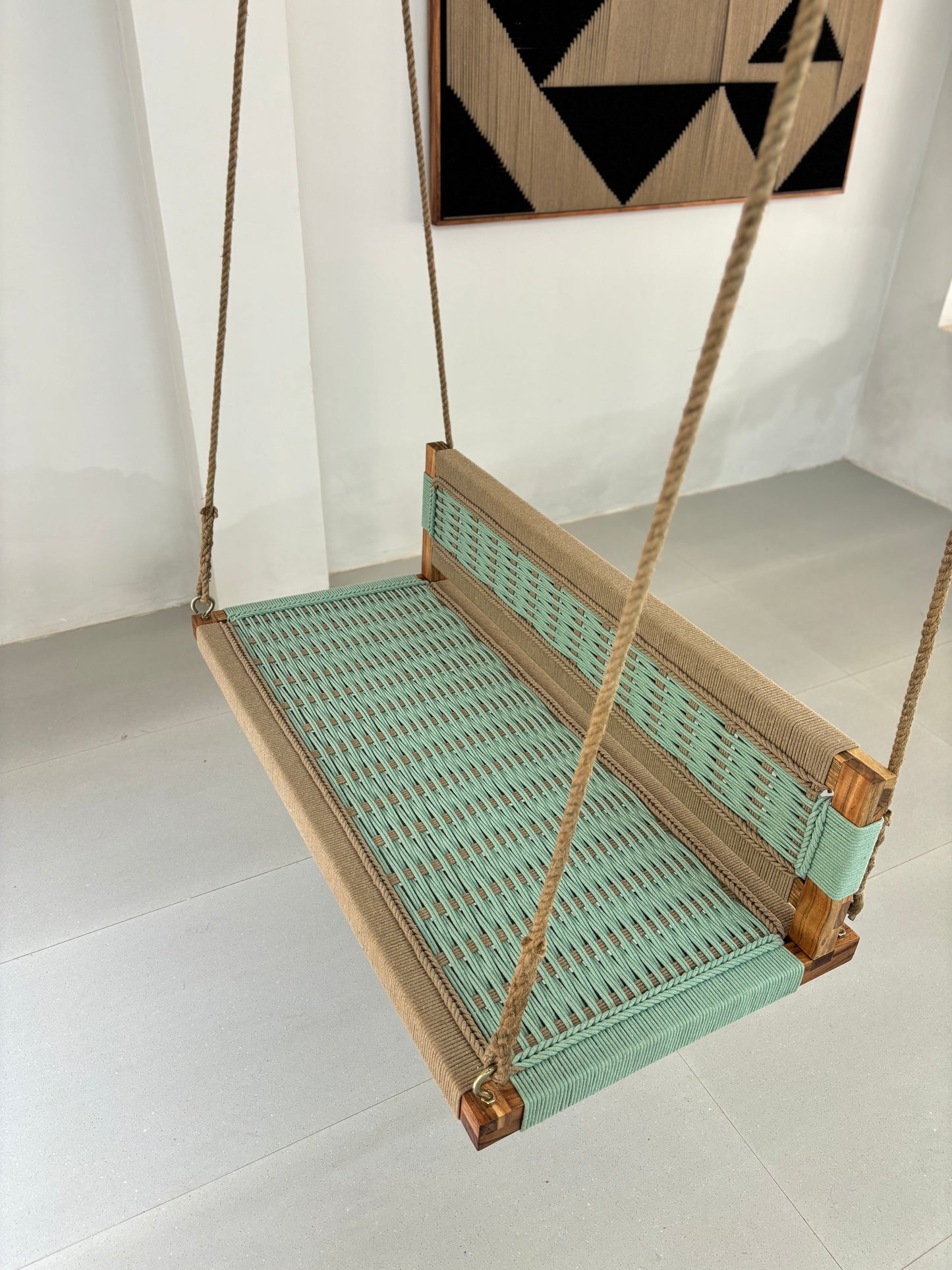 Woven Swing Green Beige with Backrest