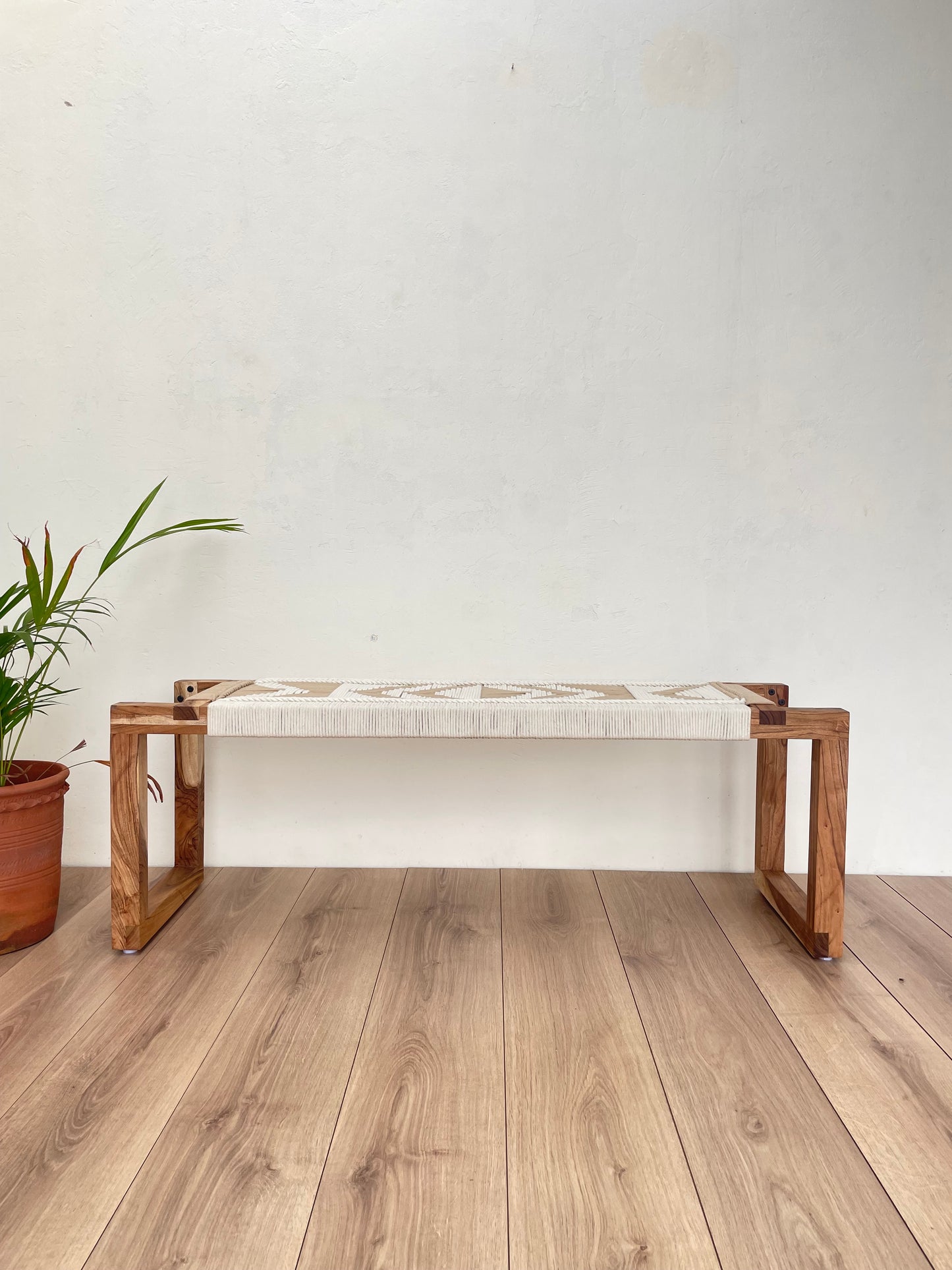 Woven Bench - White & Begie