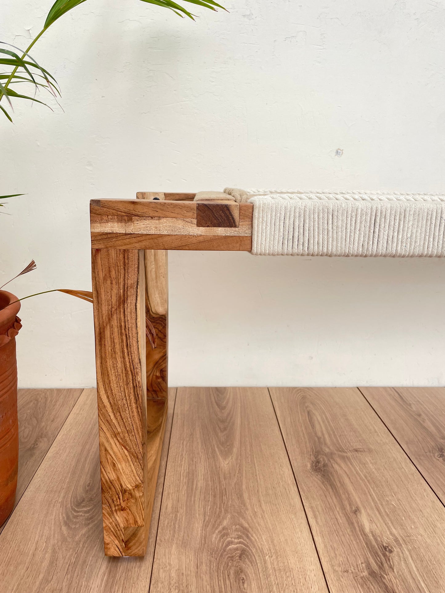 Woven Bench - White & Begie