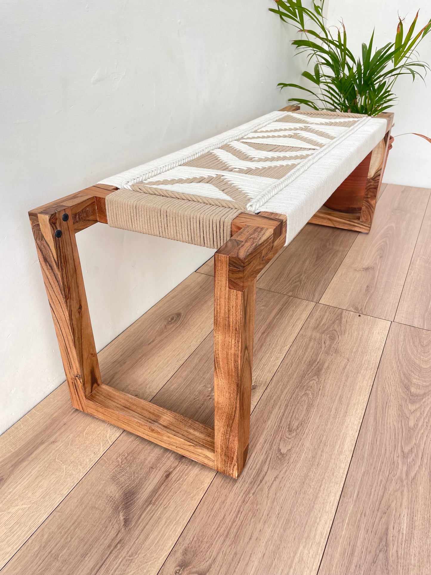 Woven Bench - White & Begie