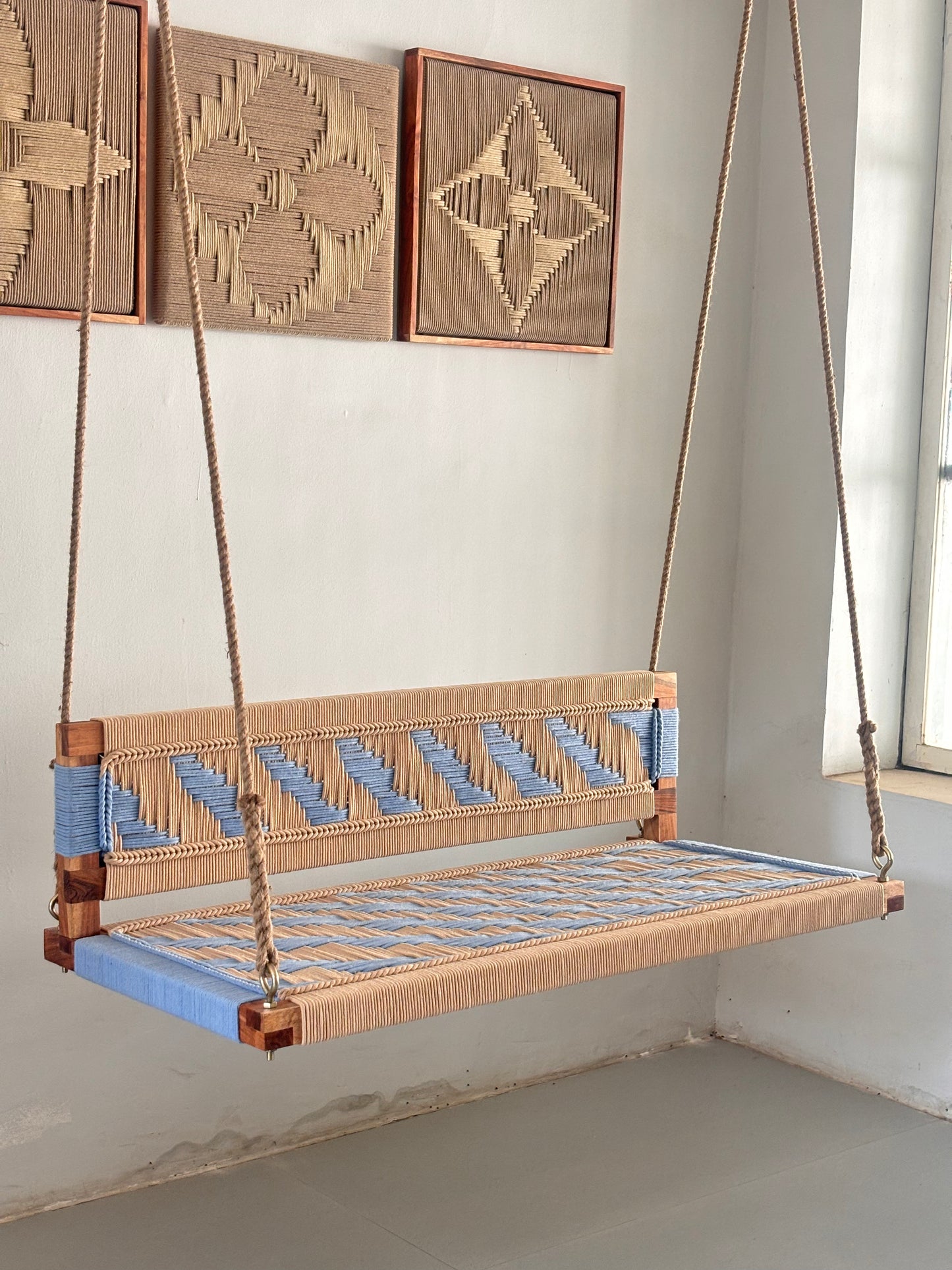 Woven Swing with Backrest - Beige Blue
