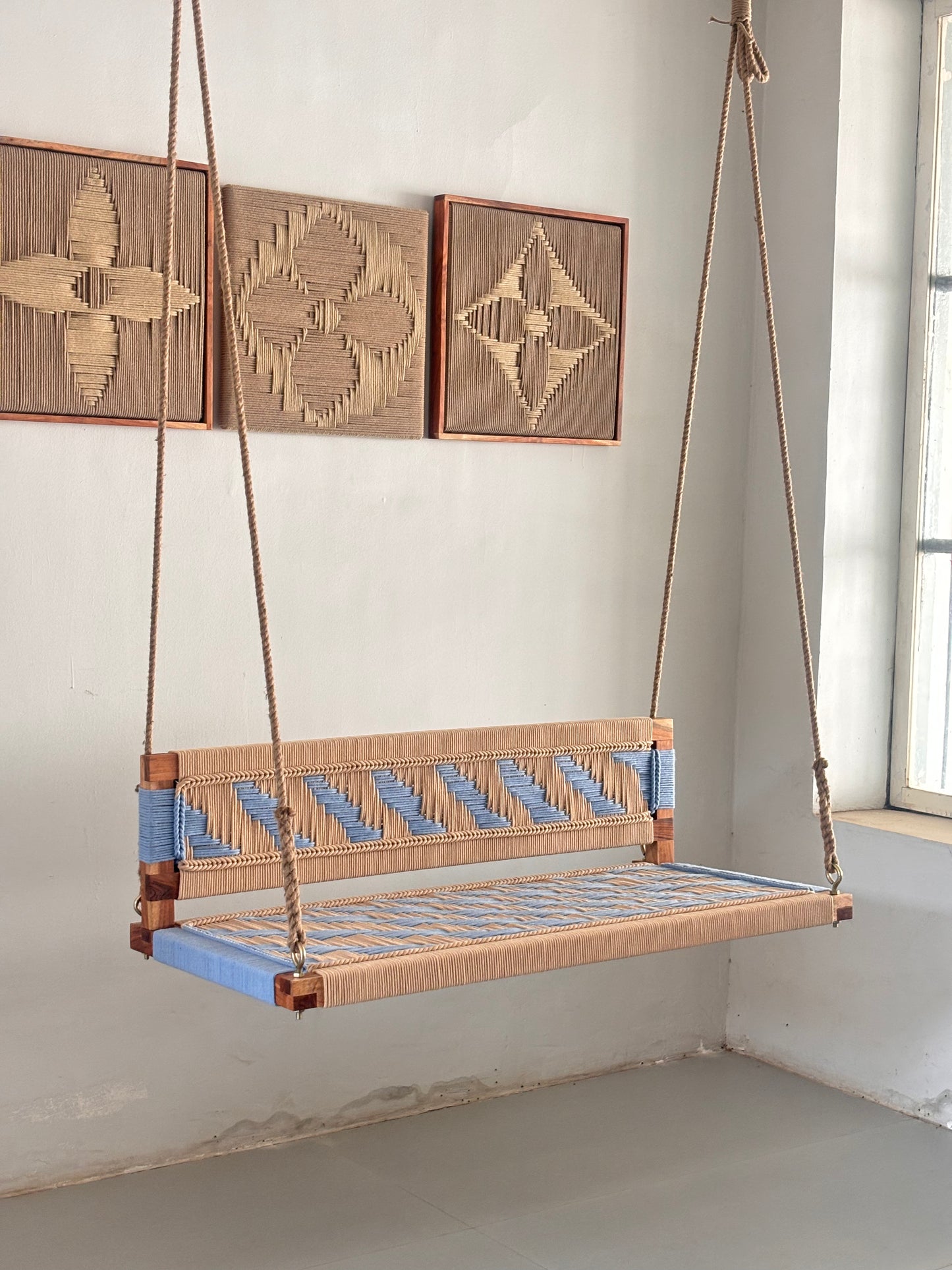 Woven Swing with Backrest - Beige Blue