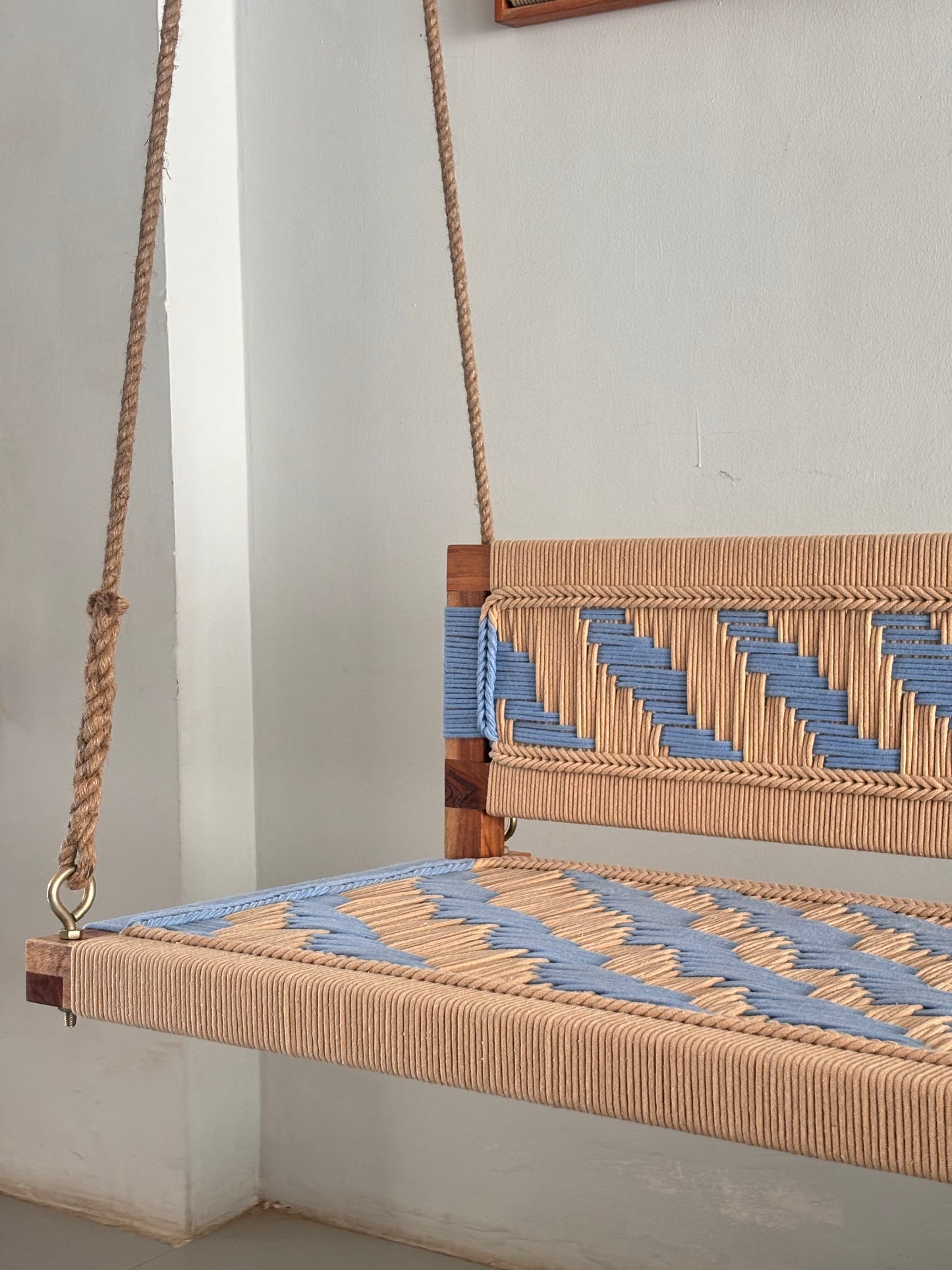 Woven Swing with Backrest - Beige Blue
