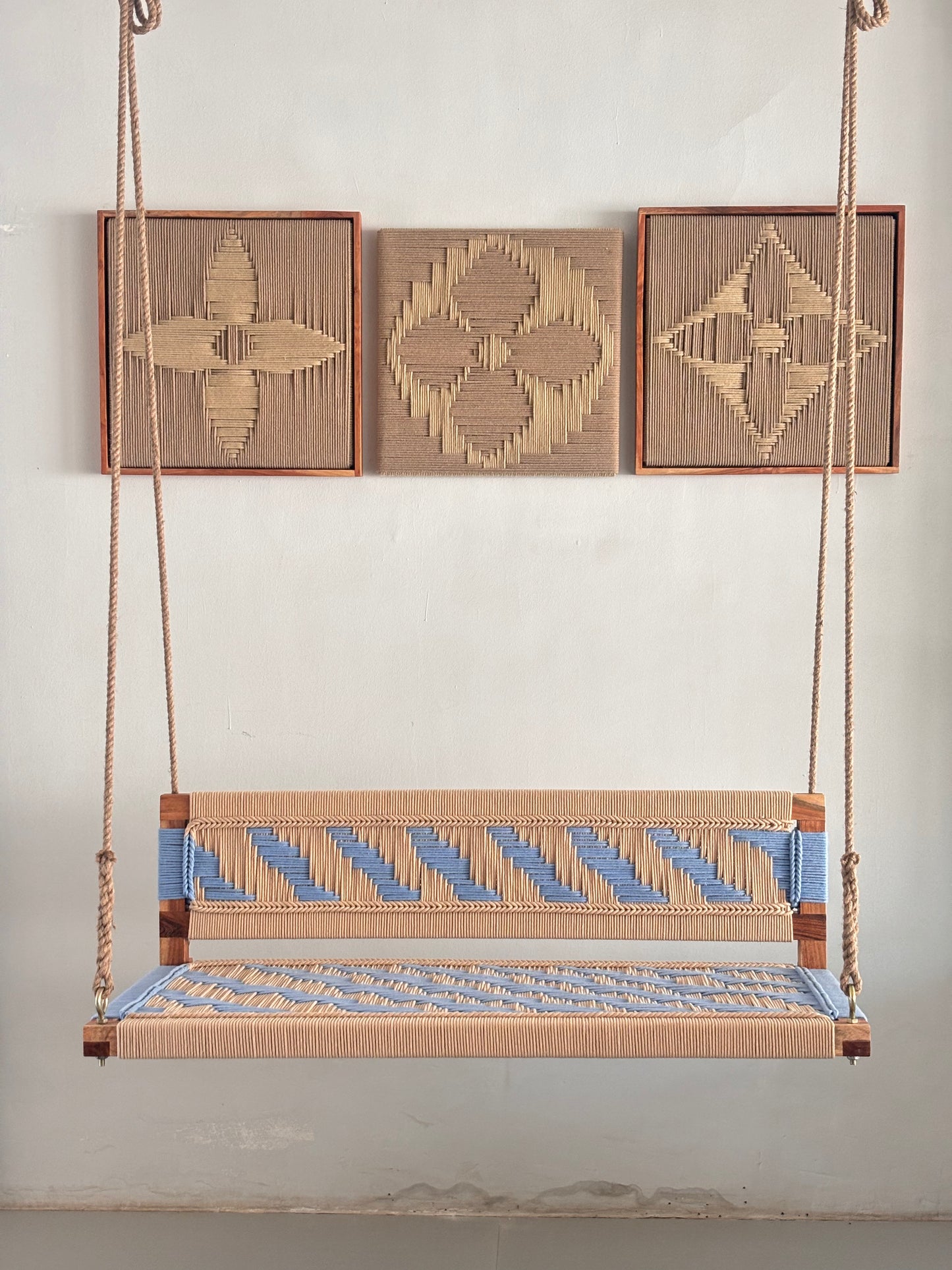 Woven Swing with Backrest - Beige Blue