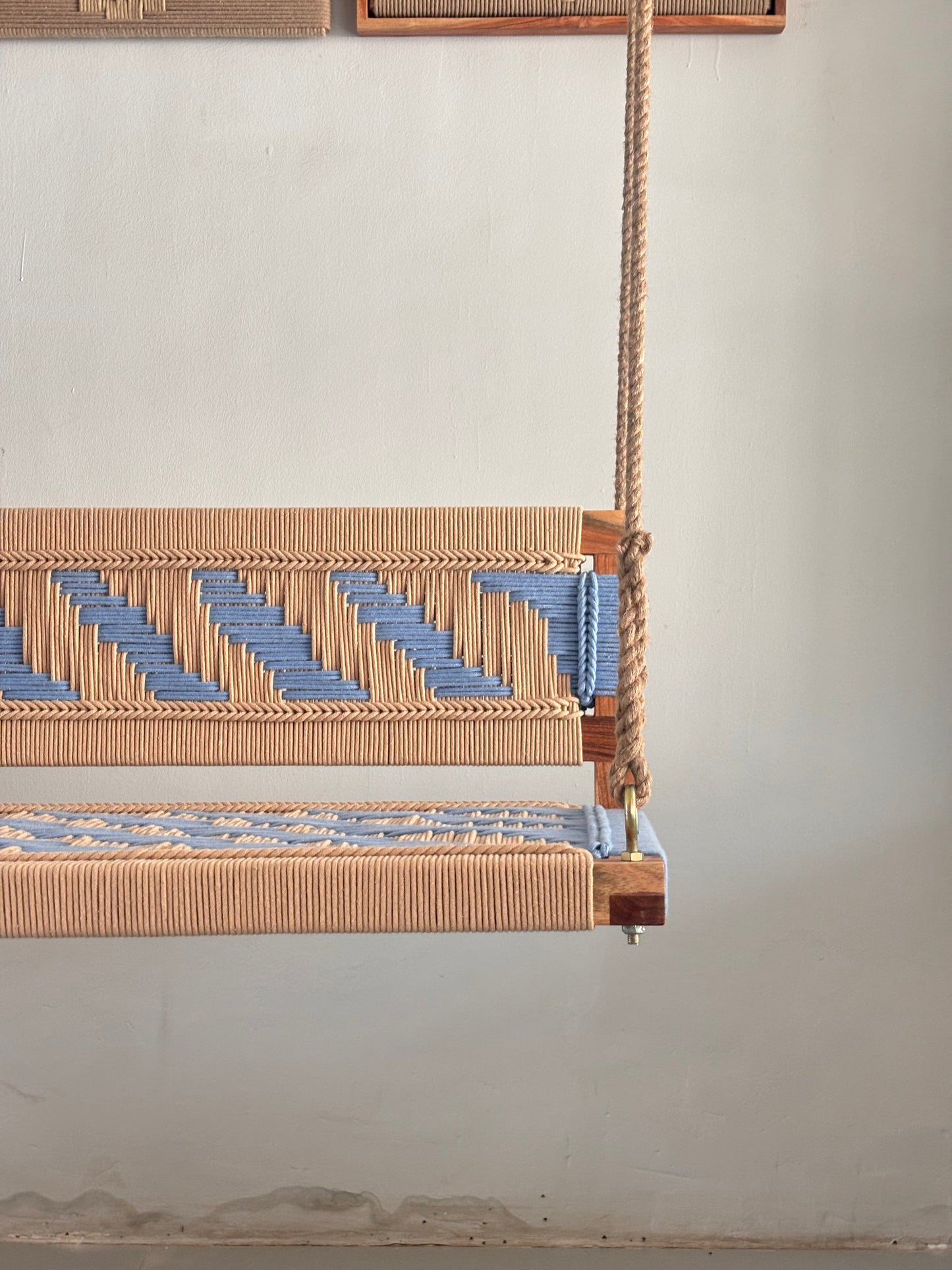 Woven Swing with Backrest - Beige Blue