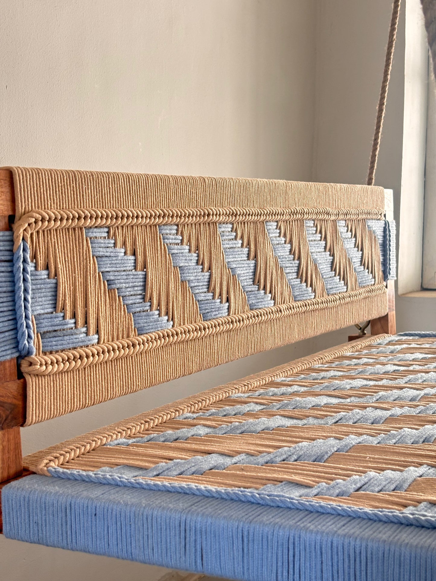 Woven Swing with Backrest - Beige Blue
