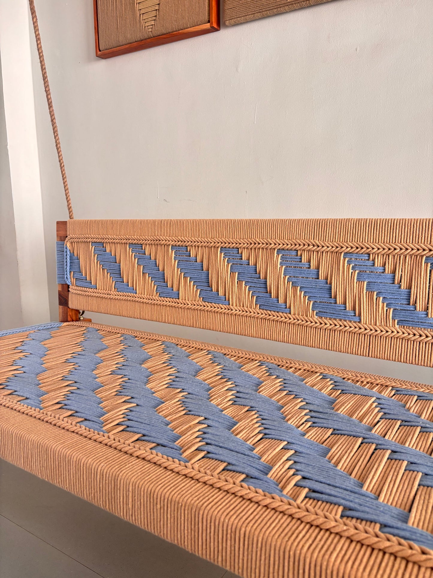 Woven Swing with Backrest - Beige Blue