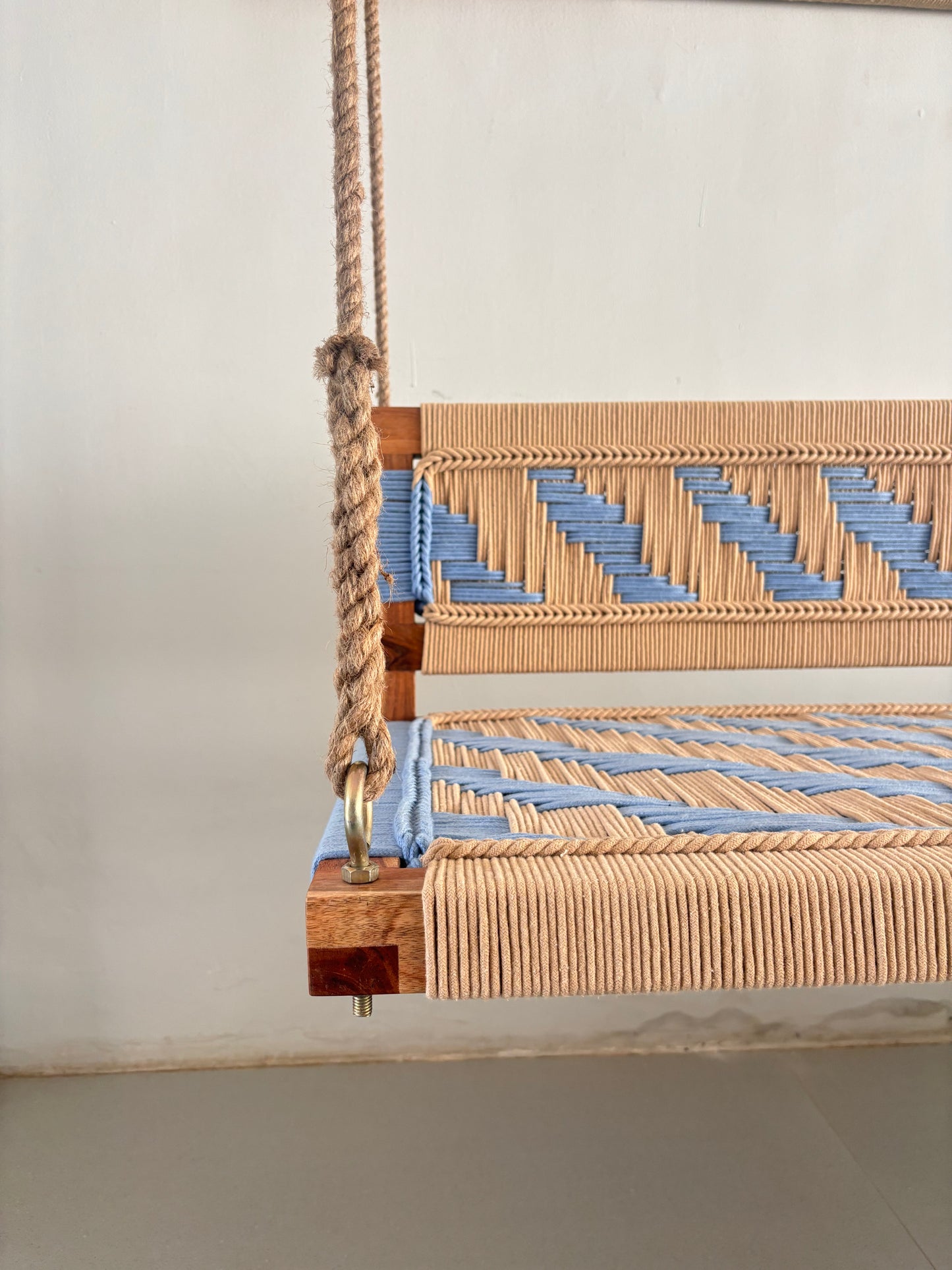 Woven Swing with Backrest - Beige Blue