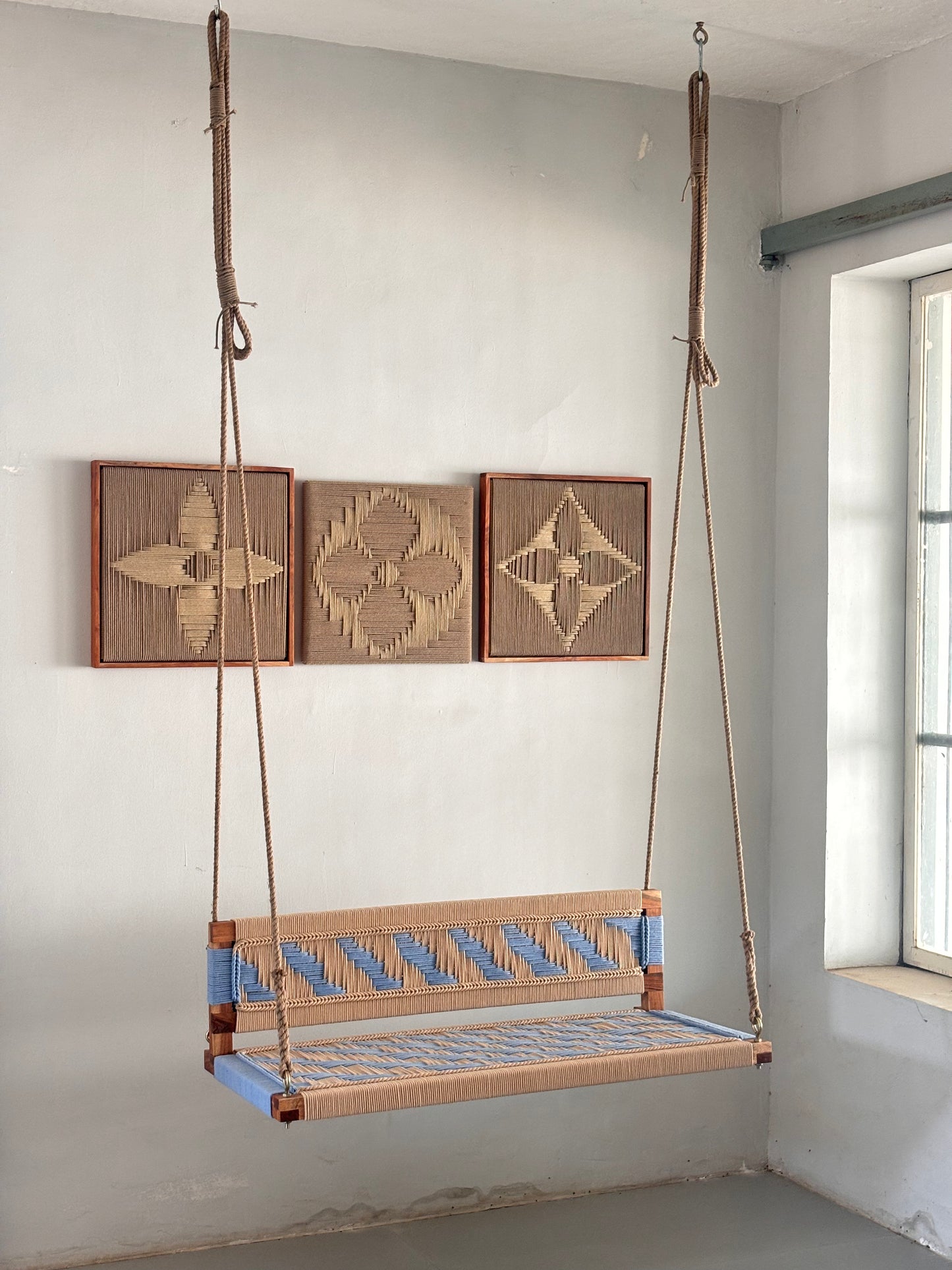 Woven Swing with Backrest - Beige Blue