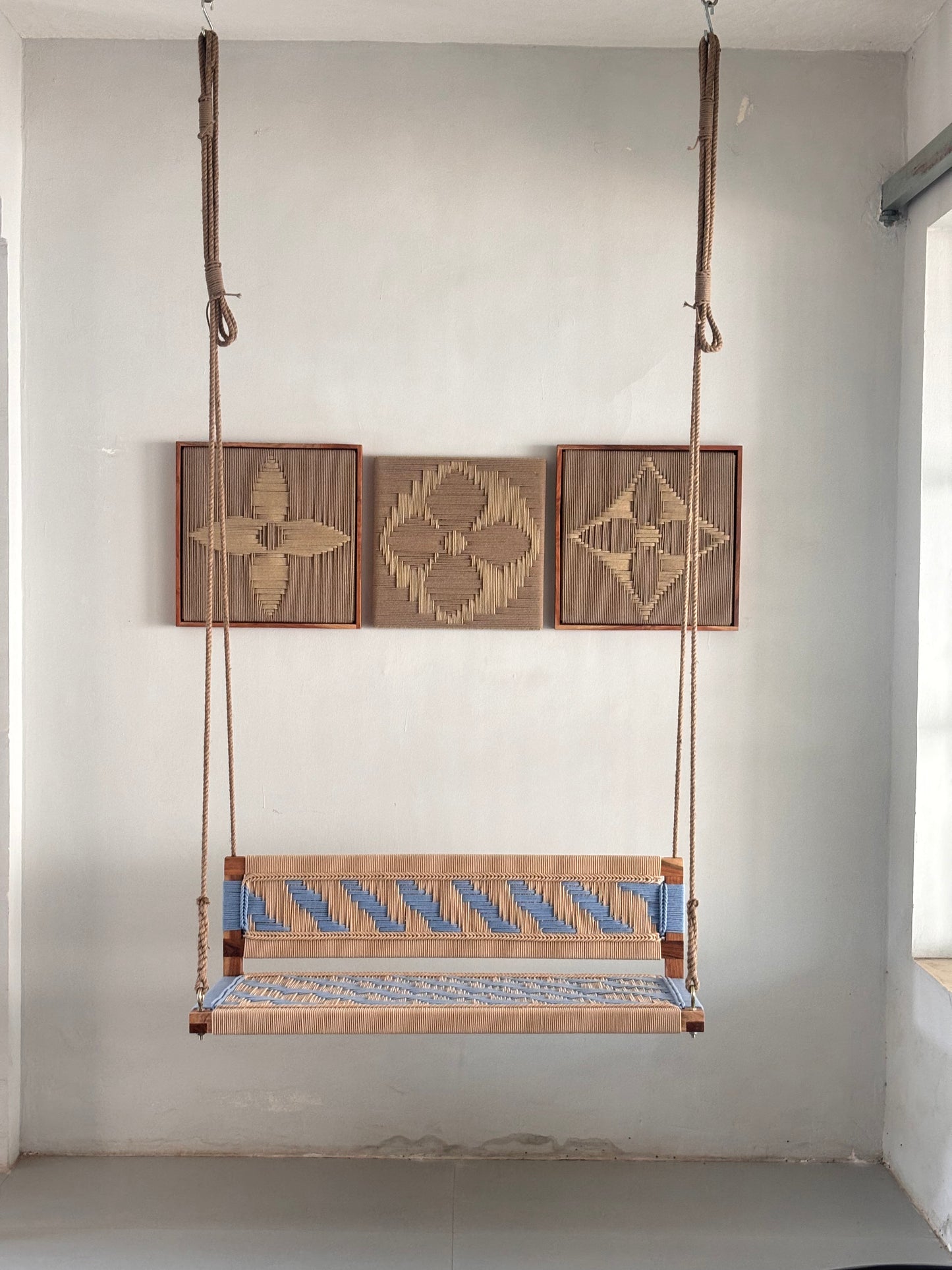 Woven Swing with Backrest - Beige Blue