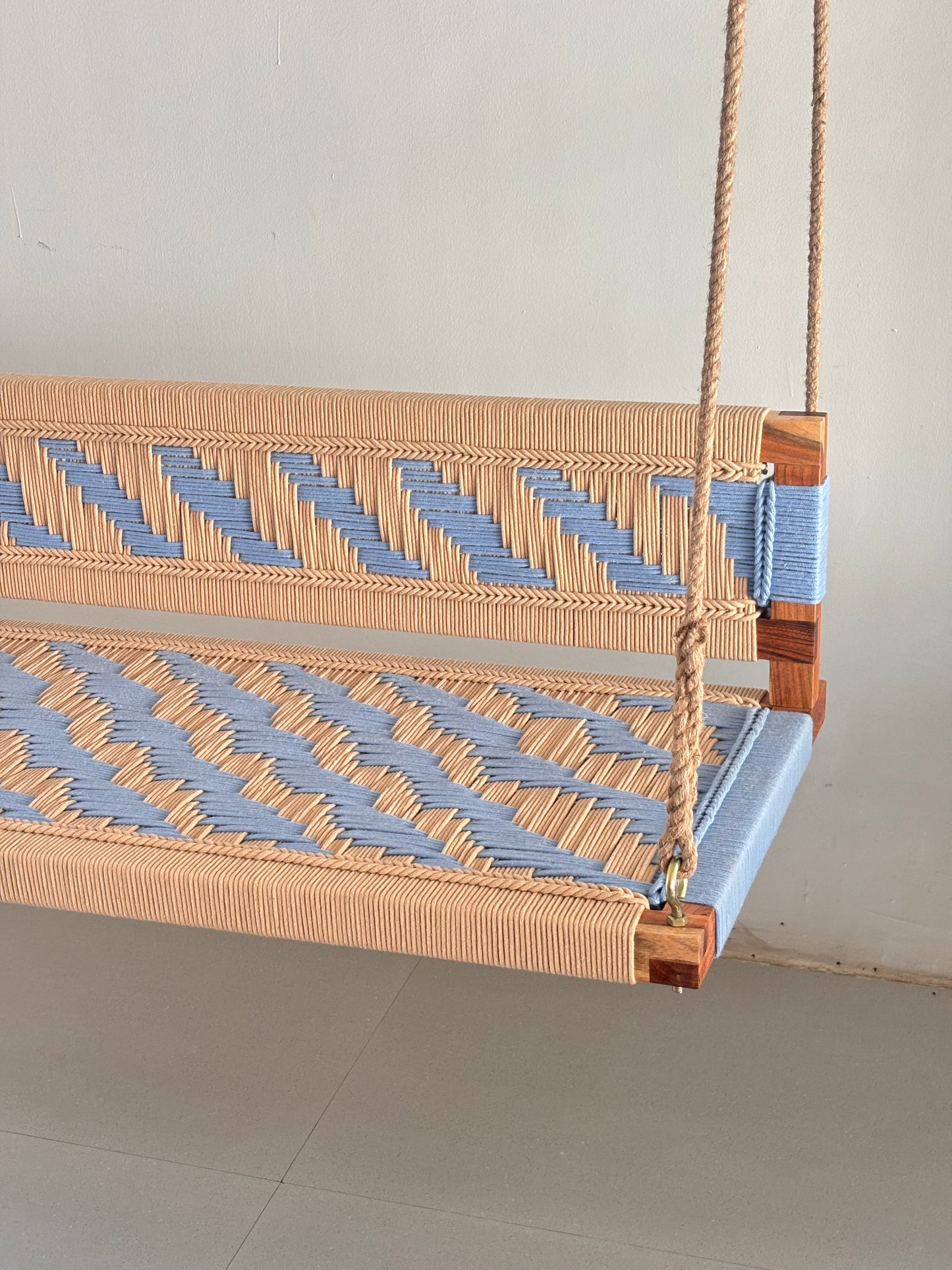 Woven Swing with Backrest - Beige Blue
