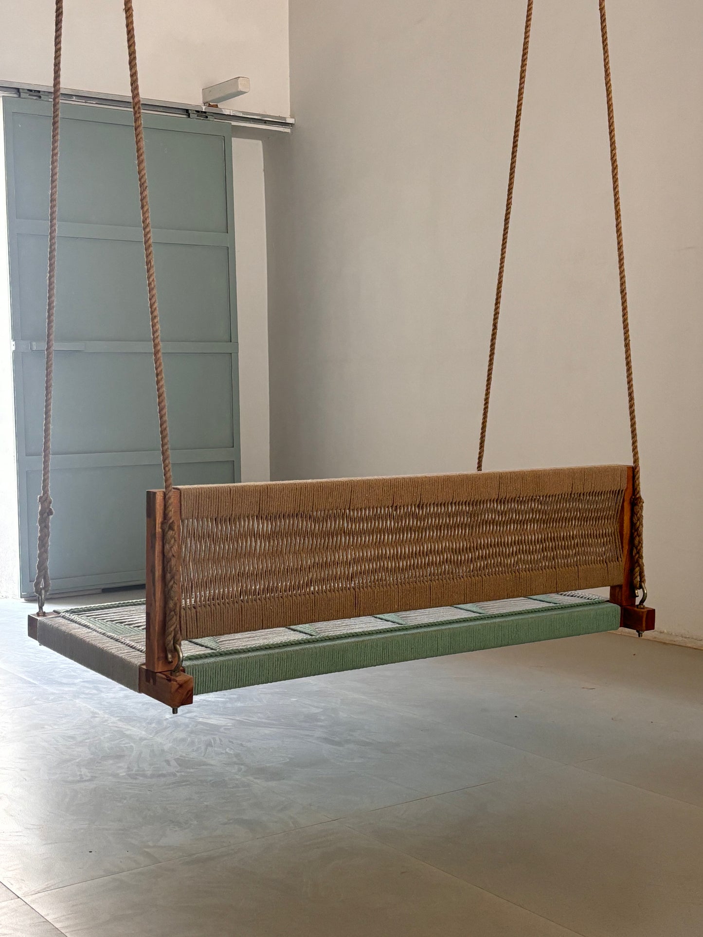 Woven Swing with Backrest - Green Beige