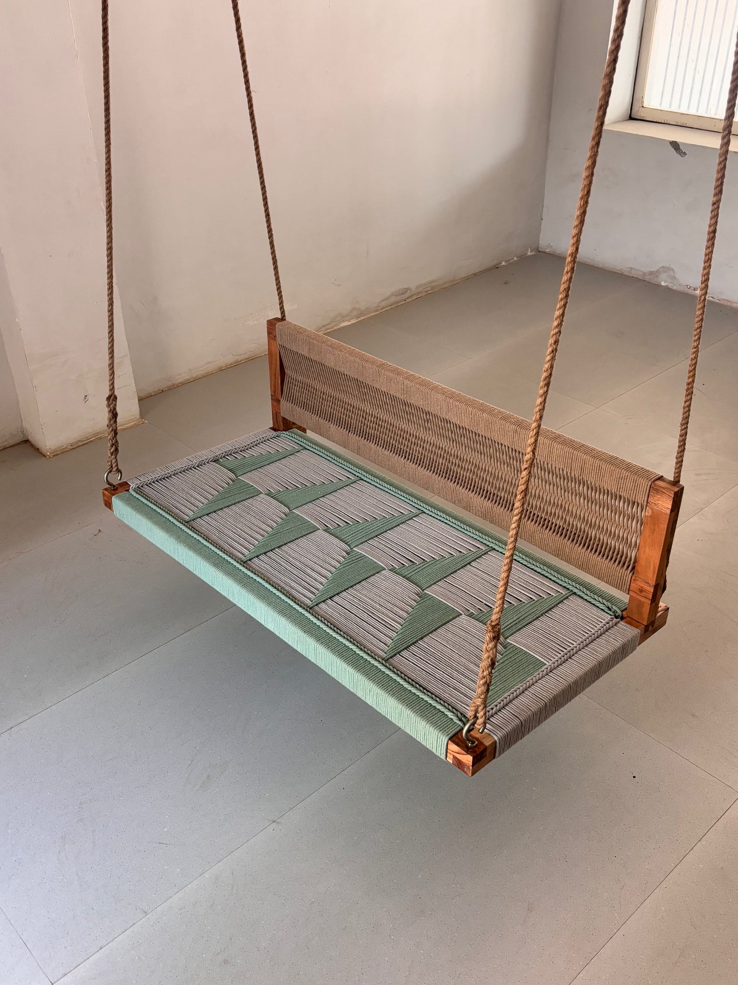 Woven Swing with Backrest - Green Beige