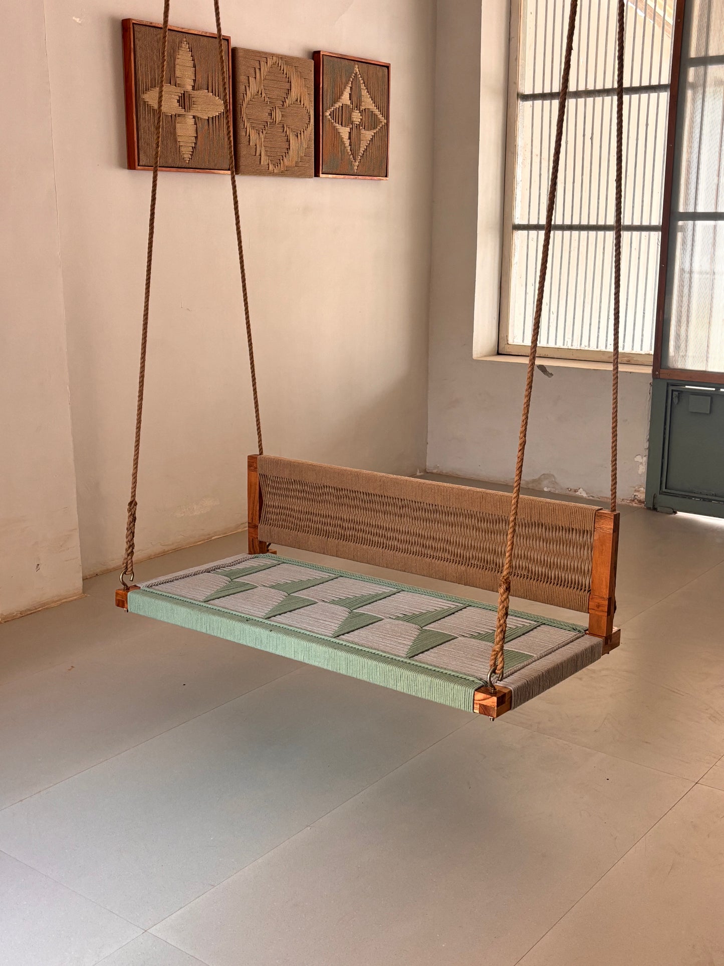Woven Swing with Backrest - Green Beige