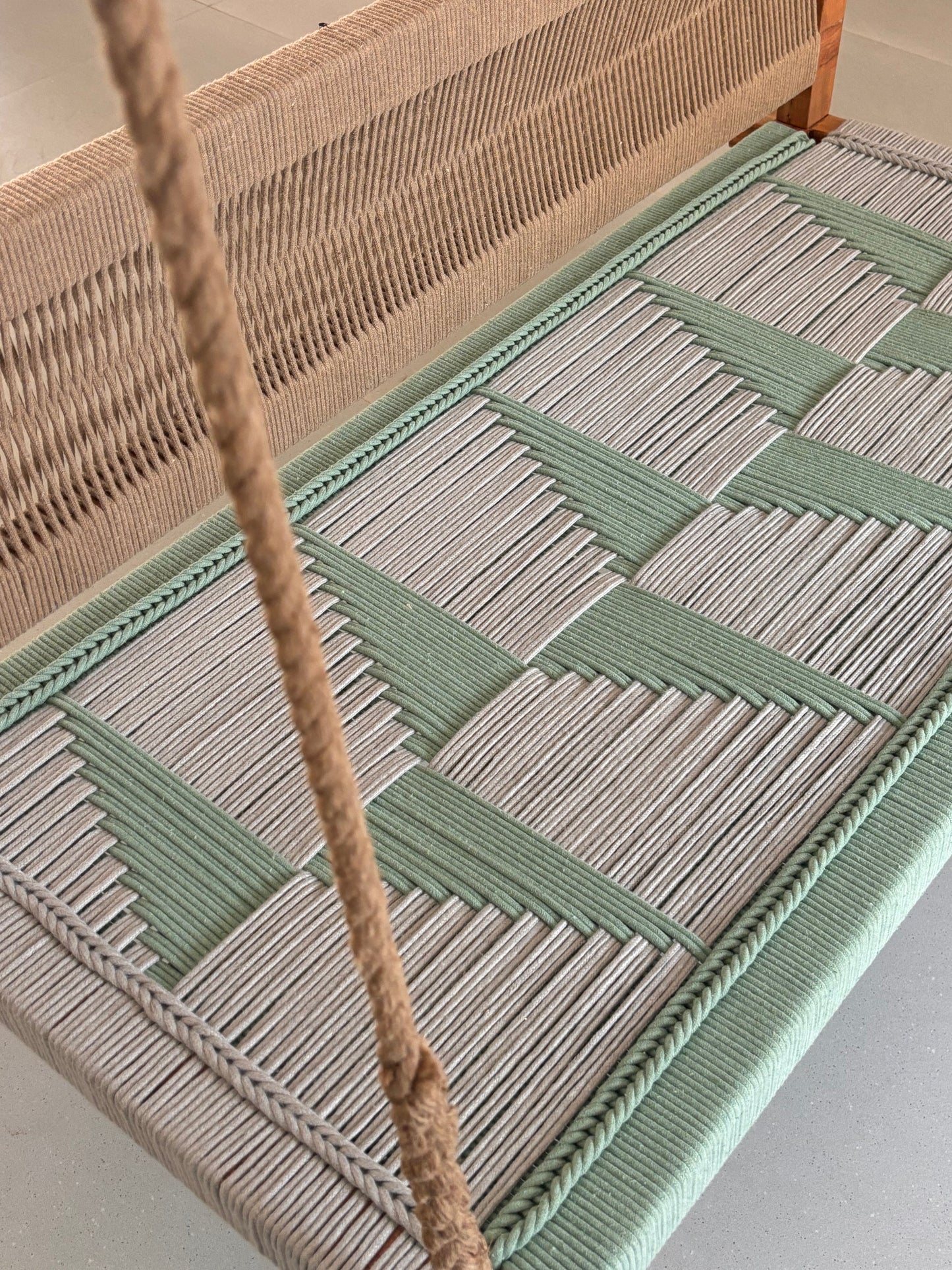 Woven Swing with Backrest - Green Beige