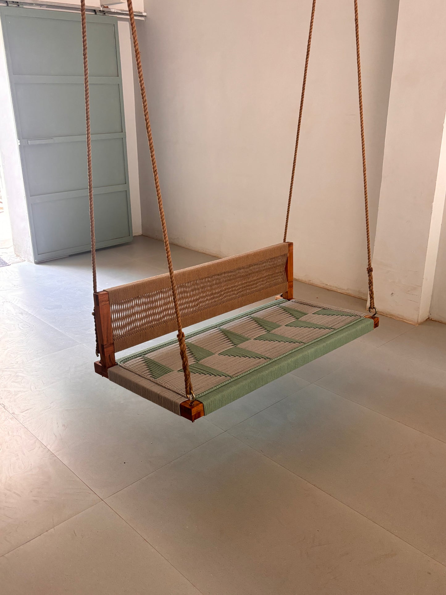 Woven Swing with Backrest - Green Beige