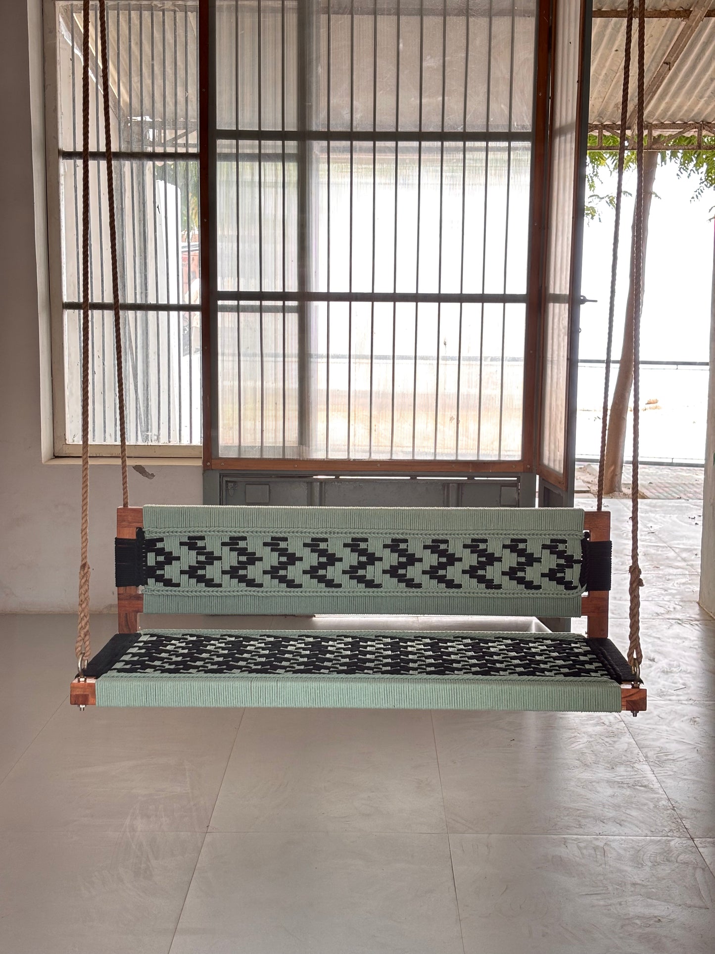 Woven Swing with Backrest - Green Black