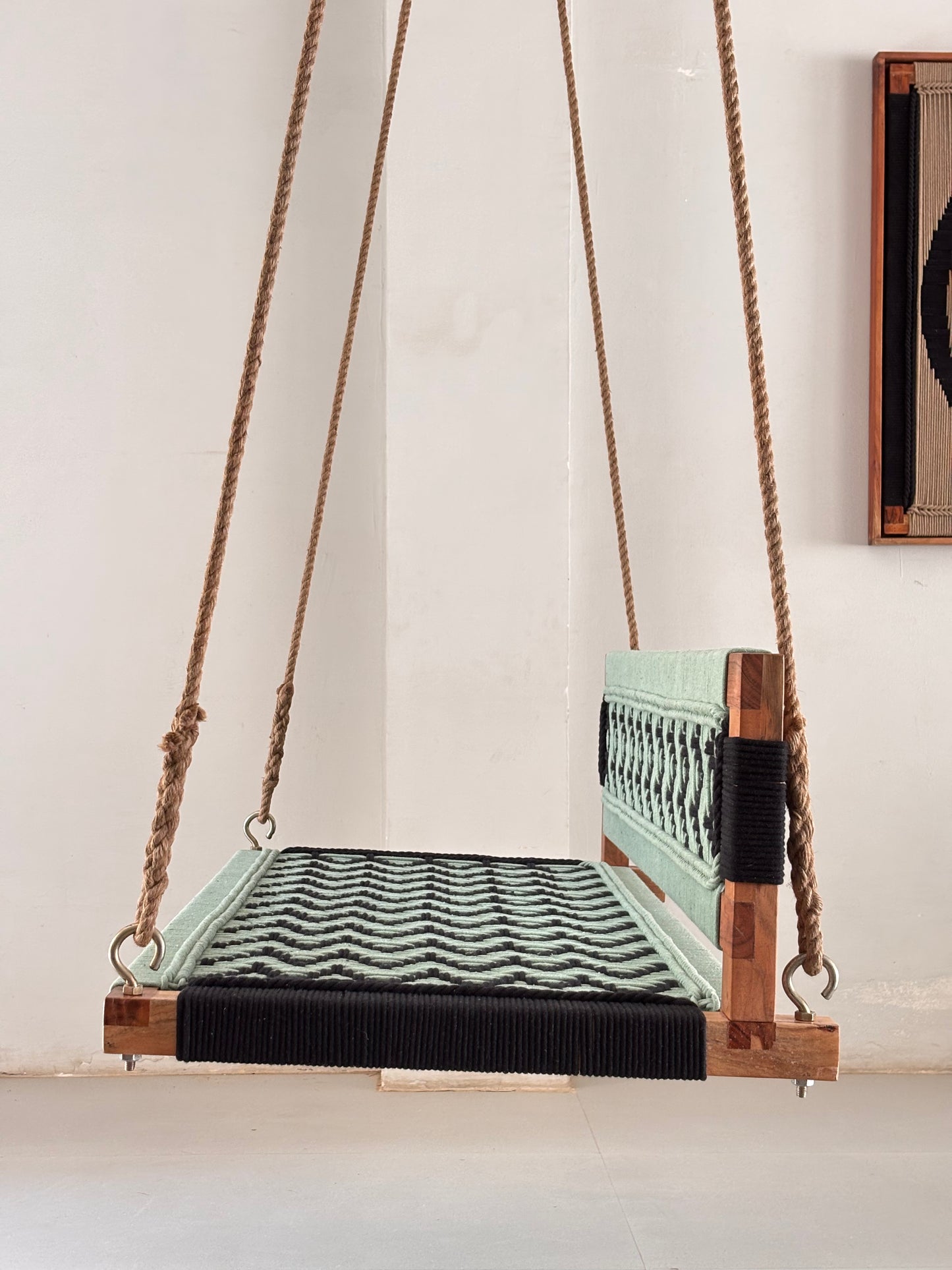 Woven Swing with Backrest - Green Black