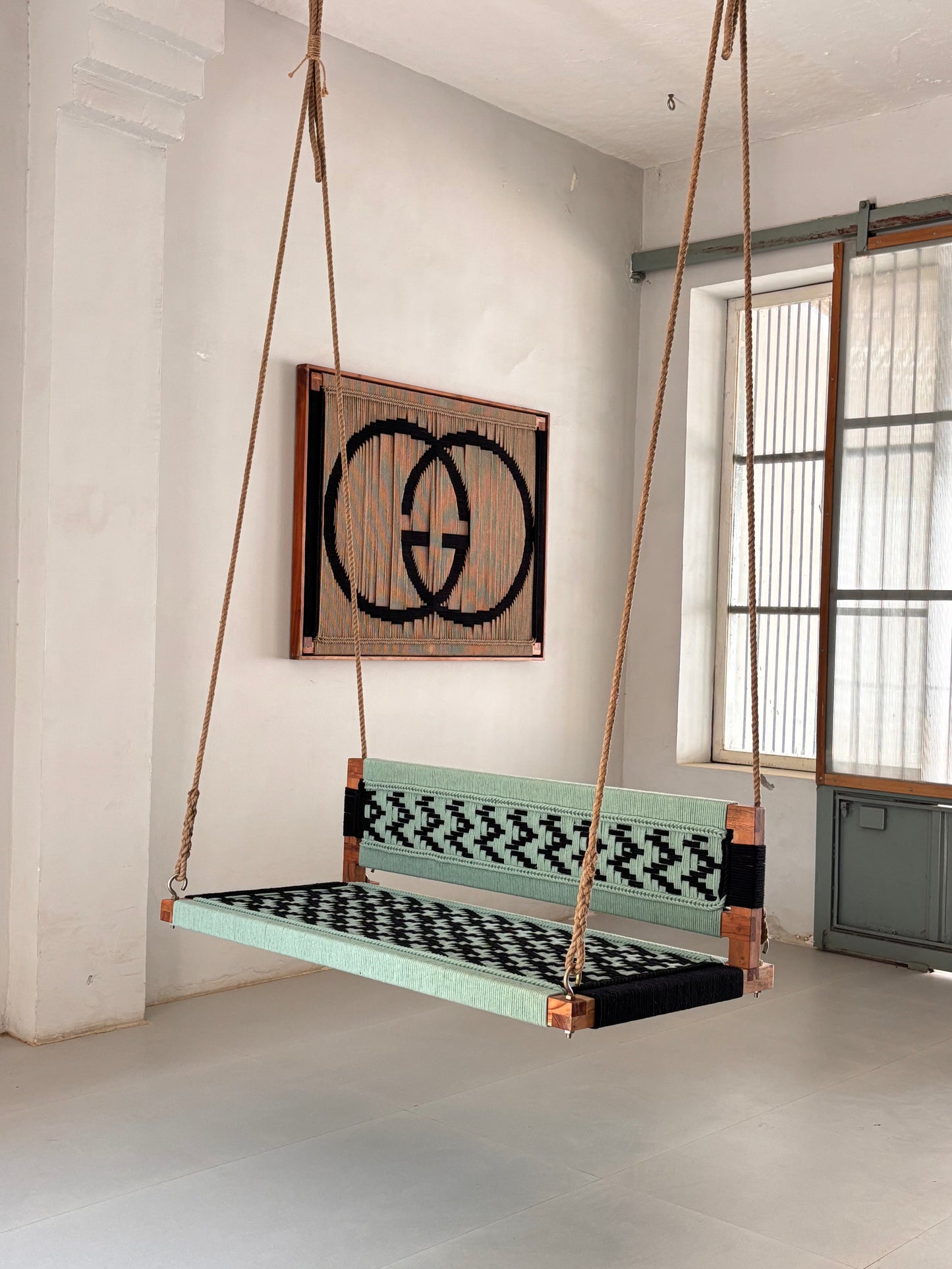 Woven Swing with Backrest - Green Black