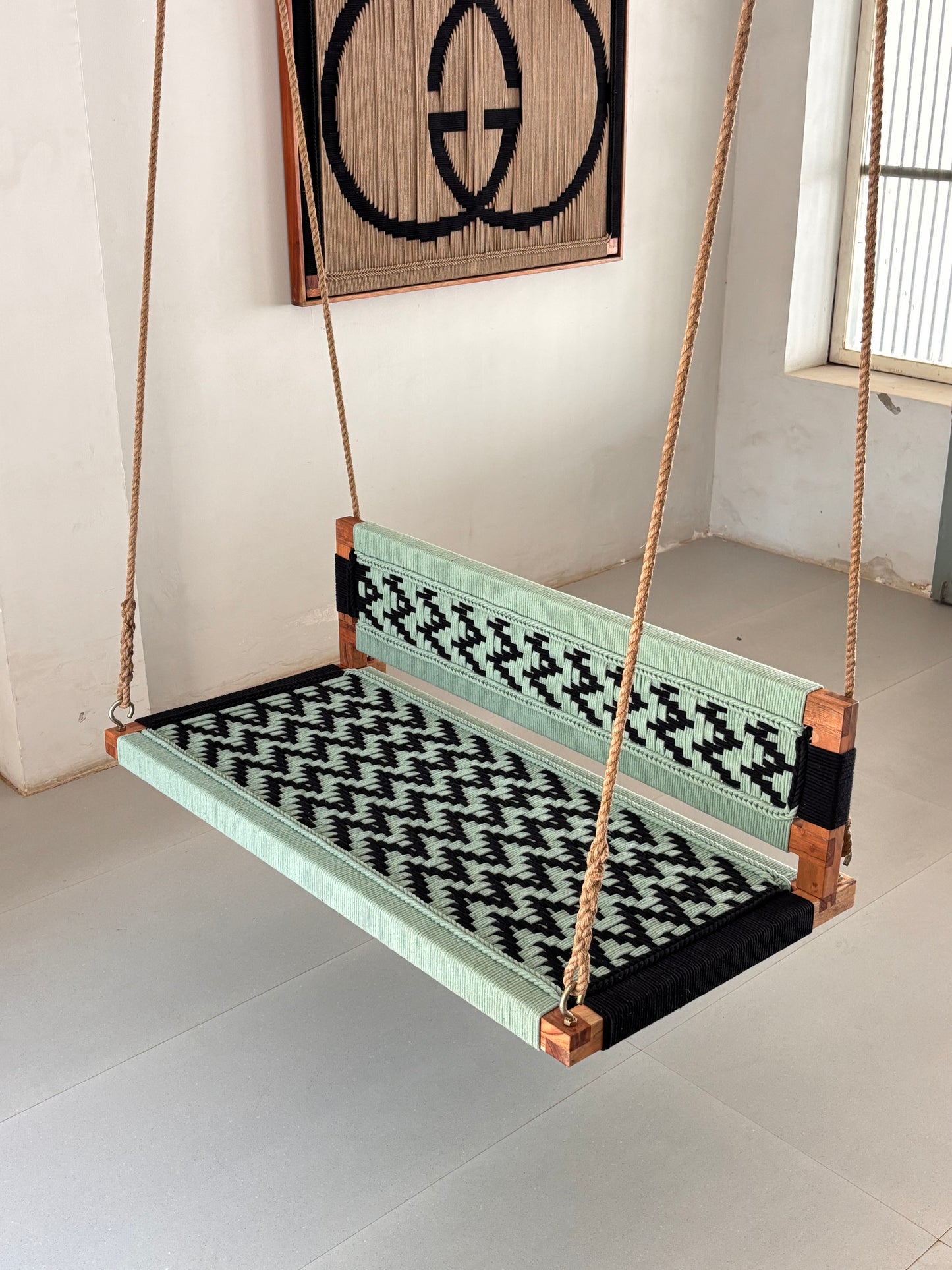 Woven Swing with Backrest - Green Black