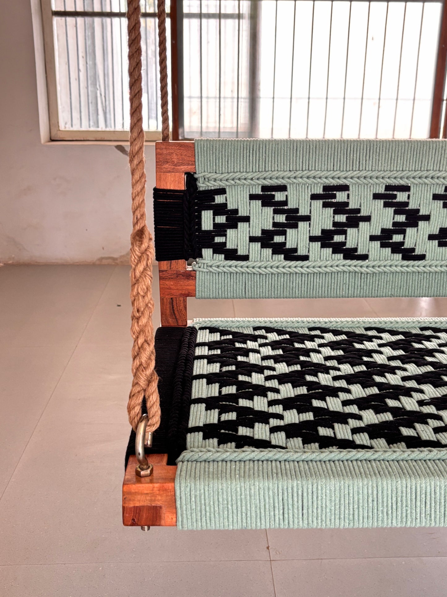 Woven Swing with Backrest - Green Black