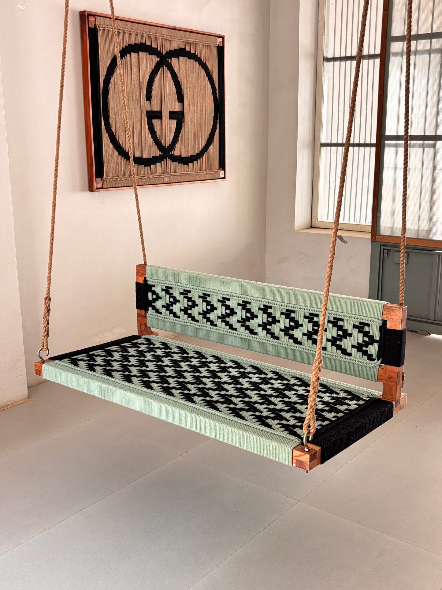 Woven Swing with Backrest - Green Black