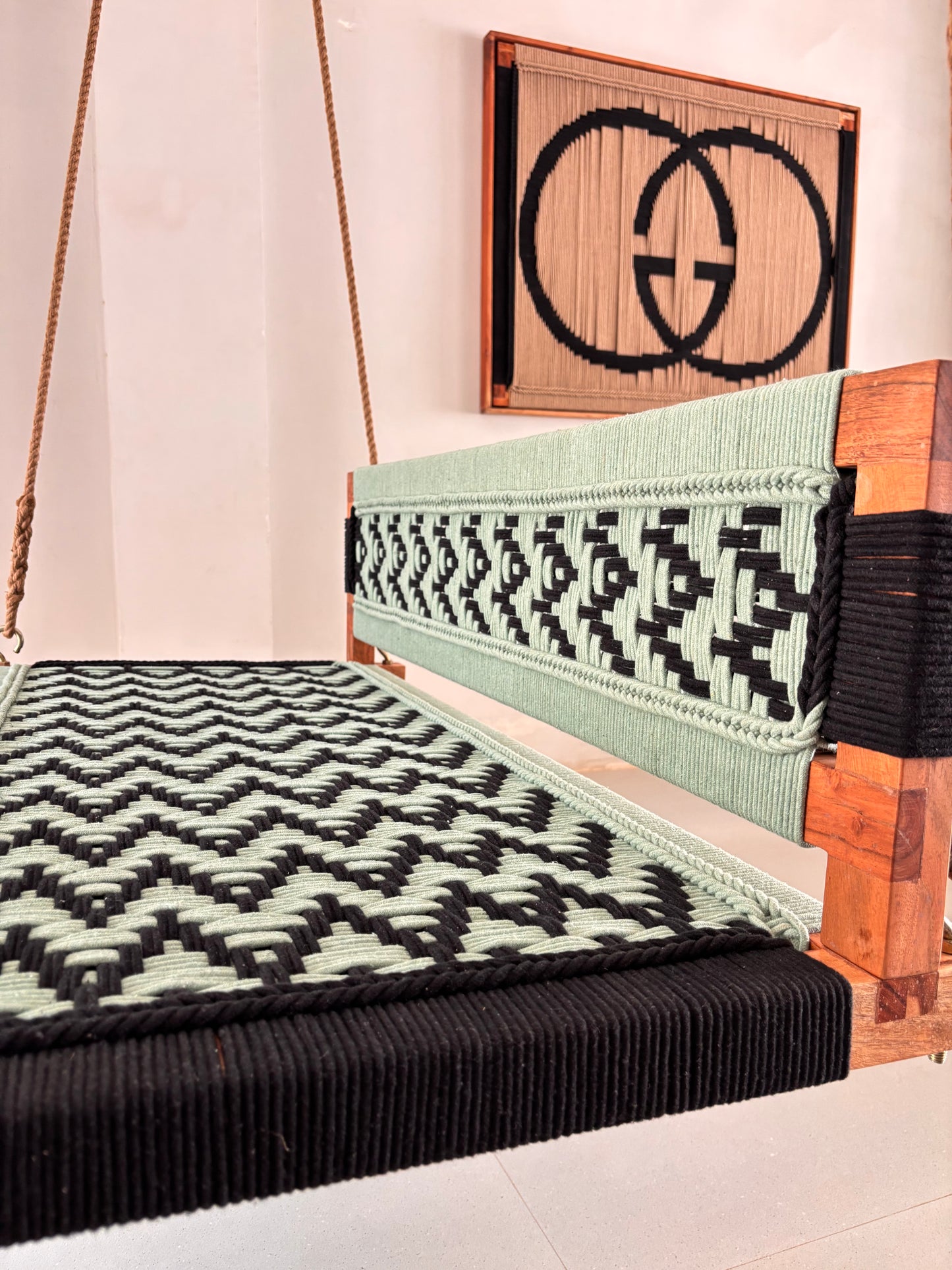 Woven Swing with Backrest - Green Black