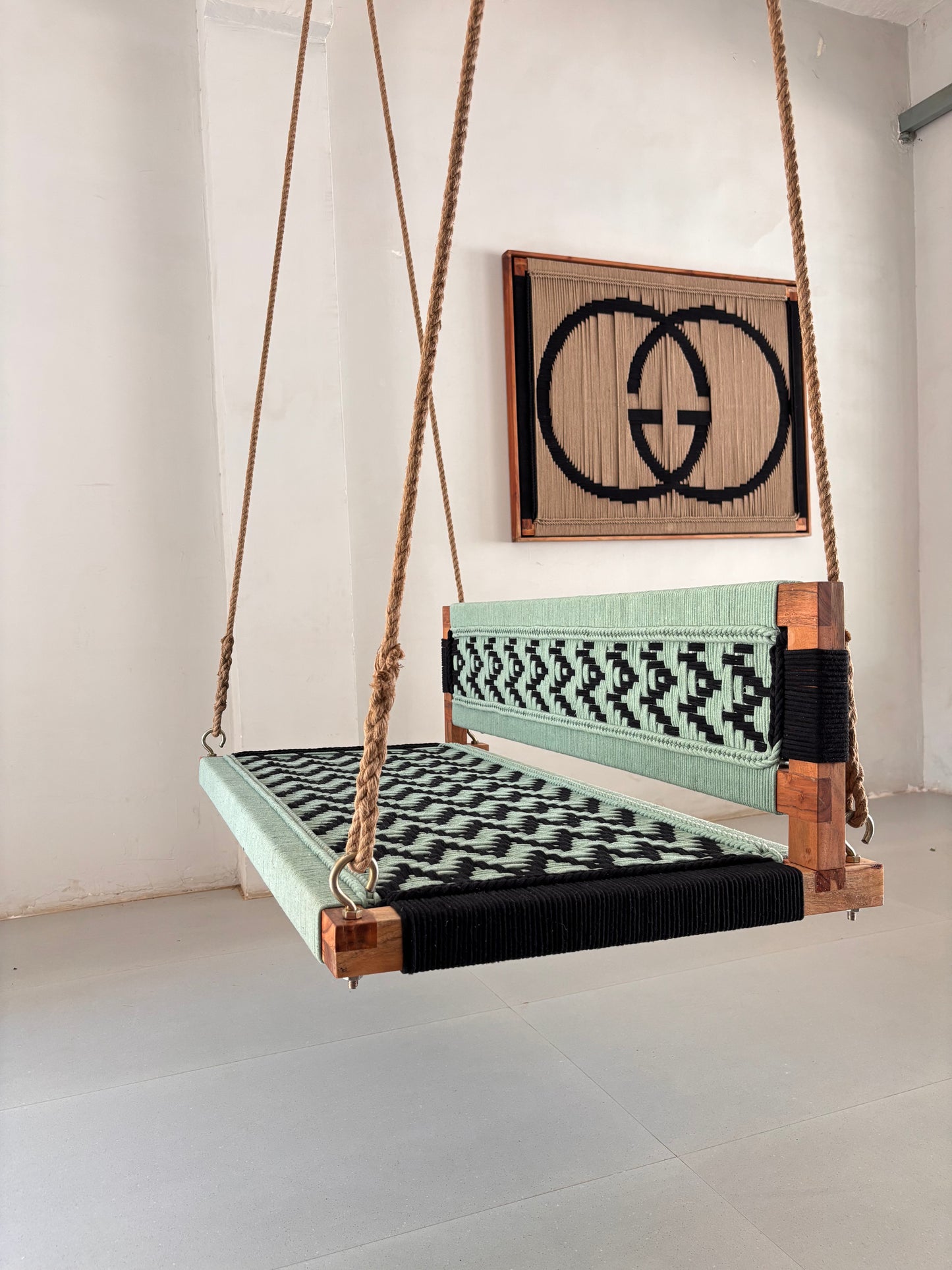Woven Swing with Backrest - Green Black