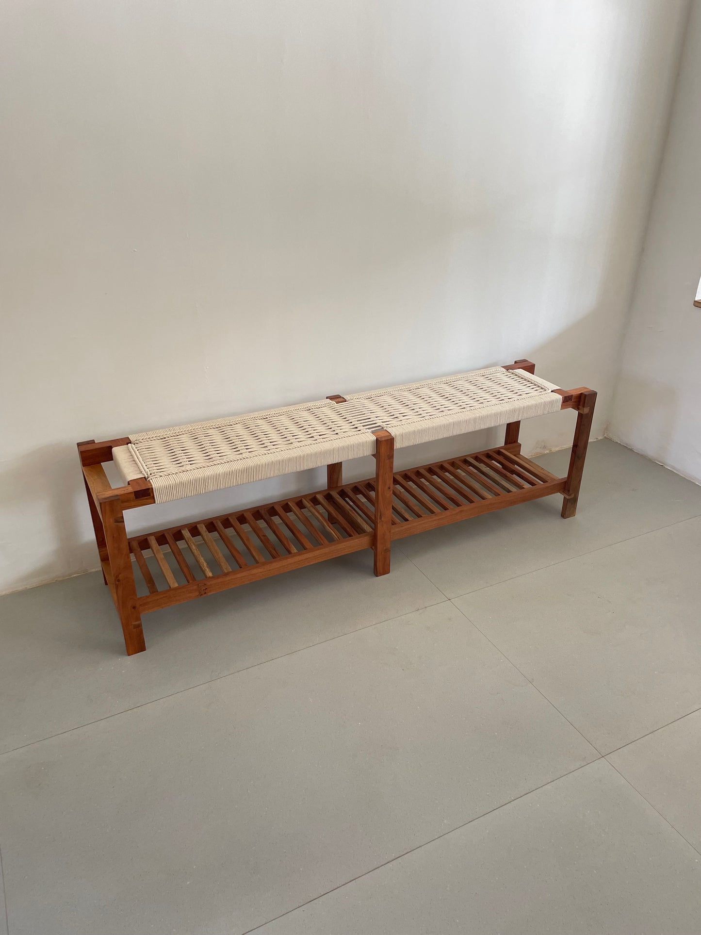 Woven Bench with Shoe Rack - 60 Inches