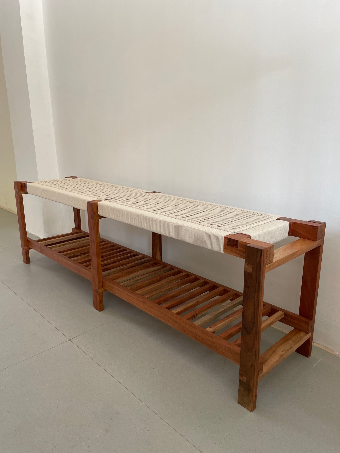 Woven Bench with Shoe Rack - 60 Inches