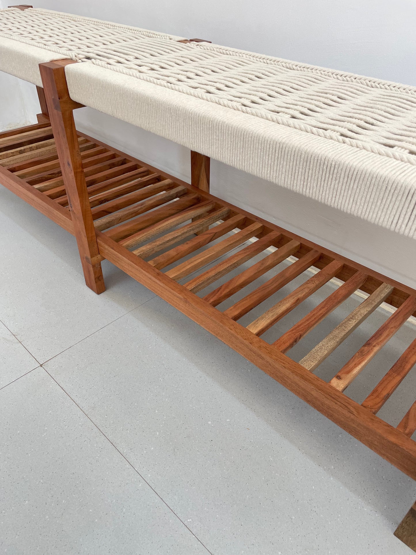 Woven Bench with Shoe Rack - 60 Inches