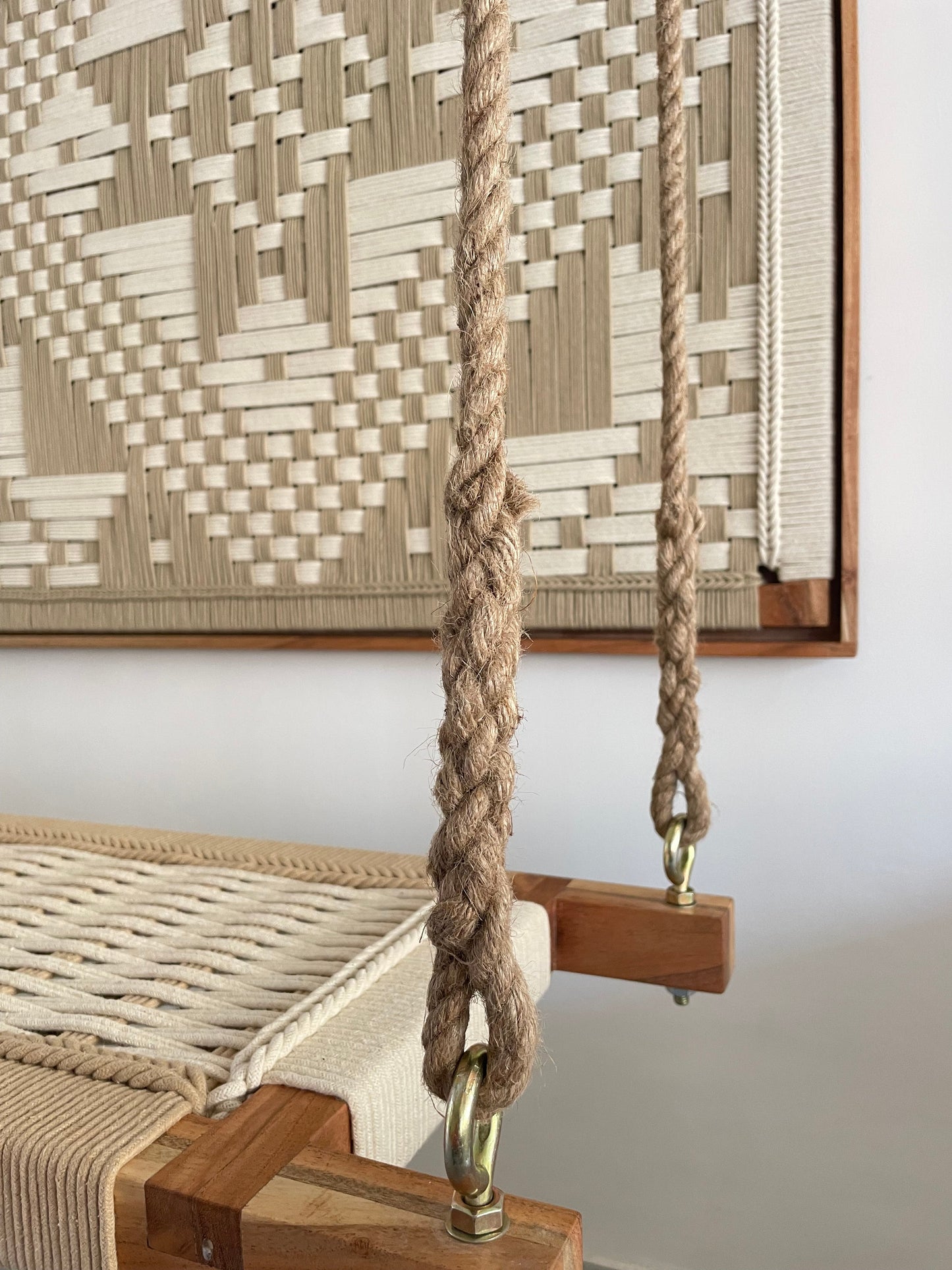 Hand Woven Adults and Kids Swing - Beige White