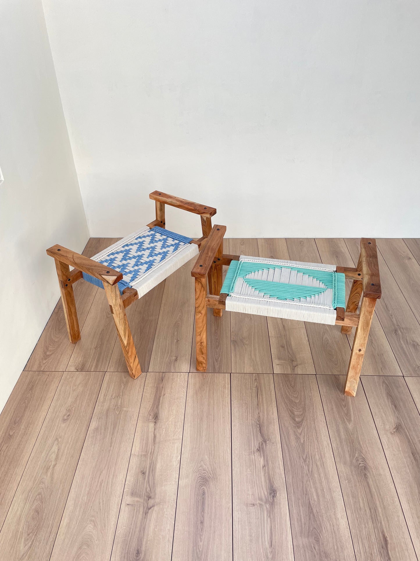 Hand Rest Woven Stool - Set of Two