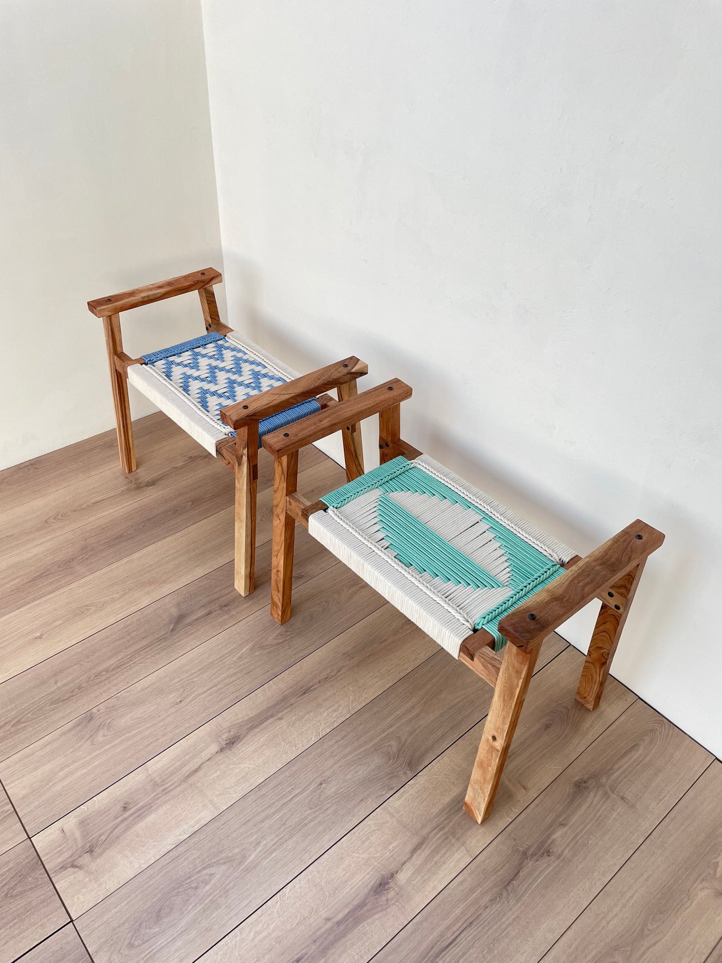 Hand Rest Woven Stool - Set of Two