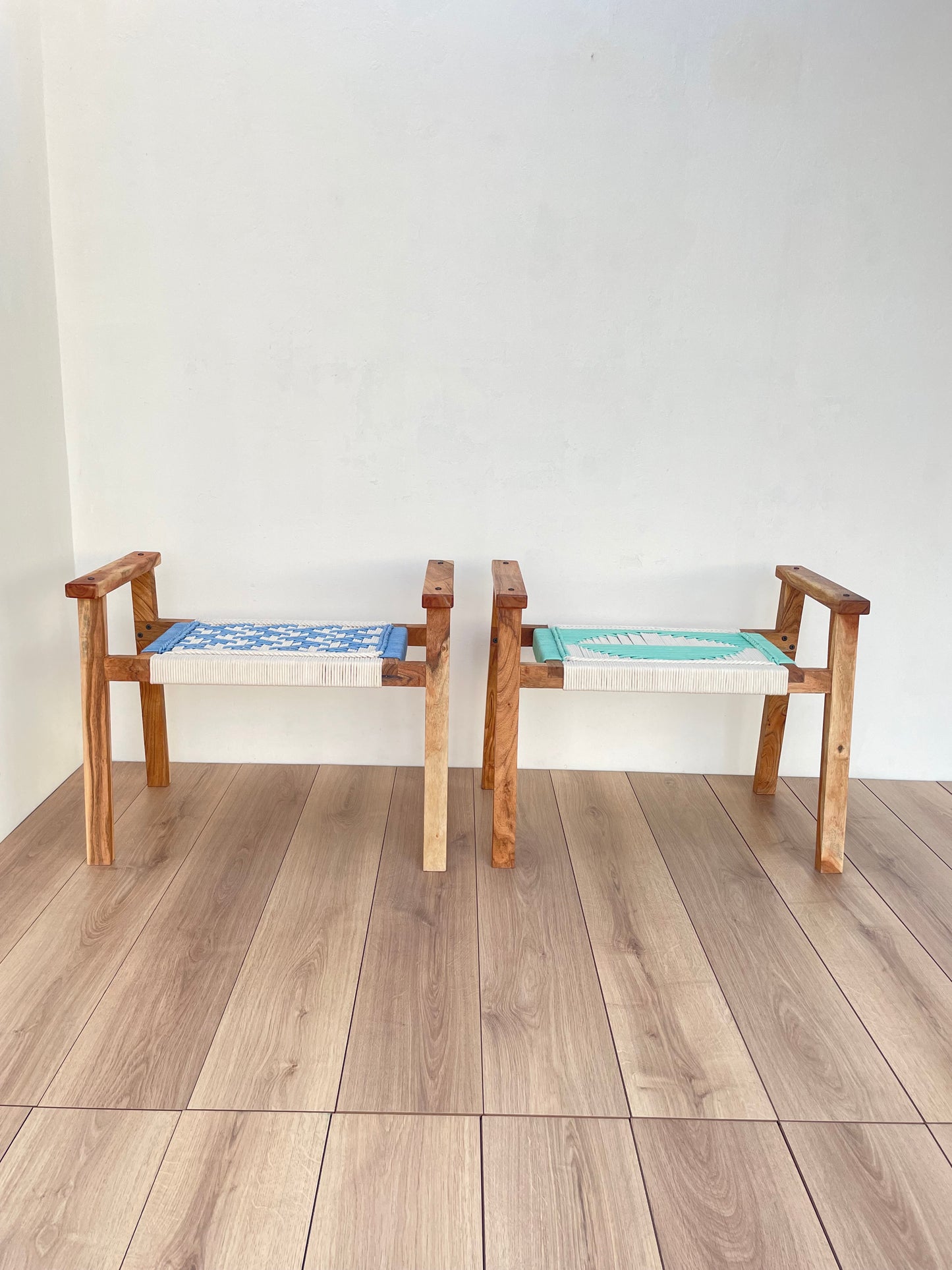 Hand Rest Woven Stool - Set of Two