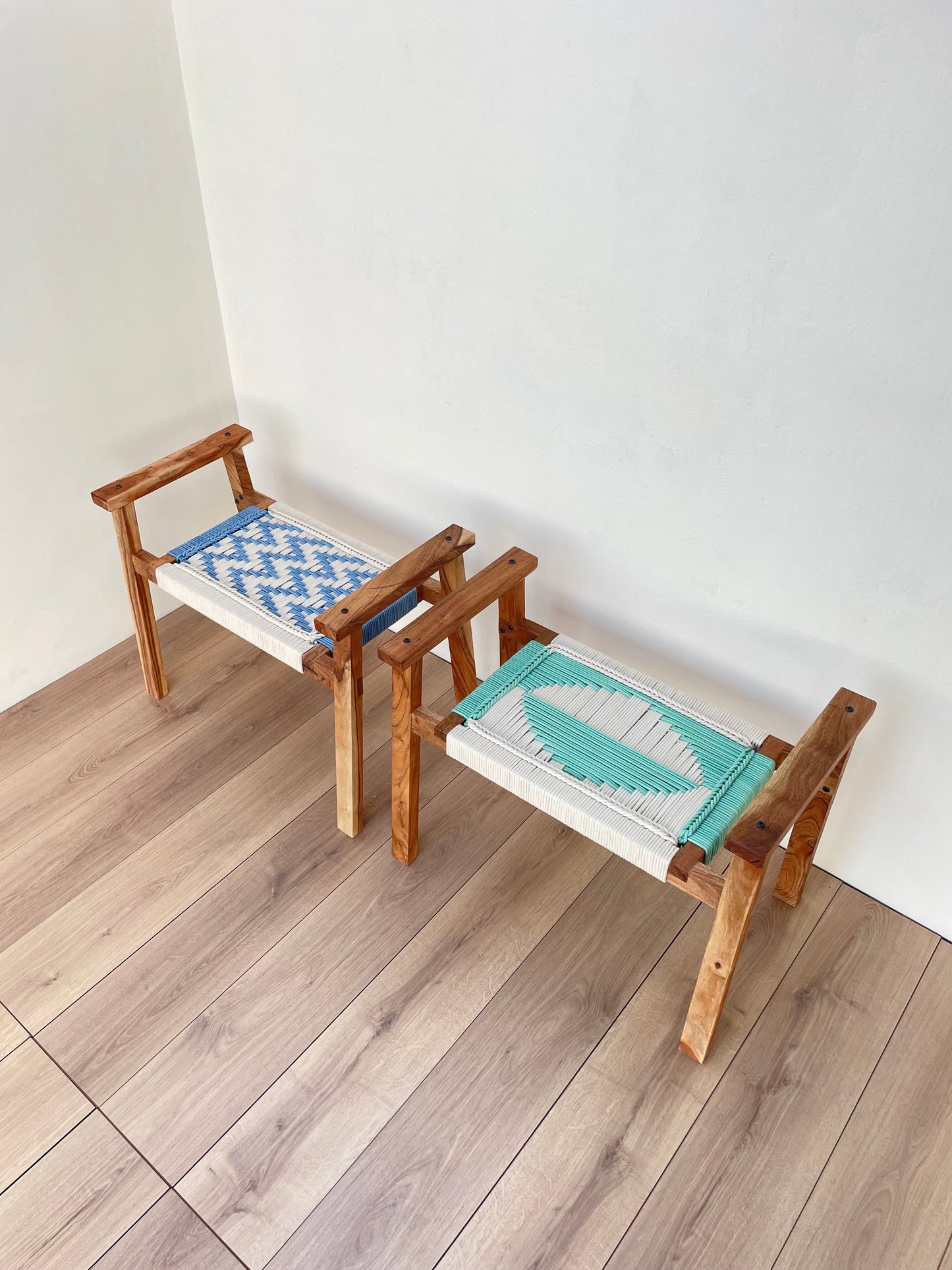 Hand Rest Woven Stool - Set of Two