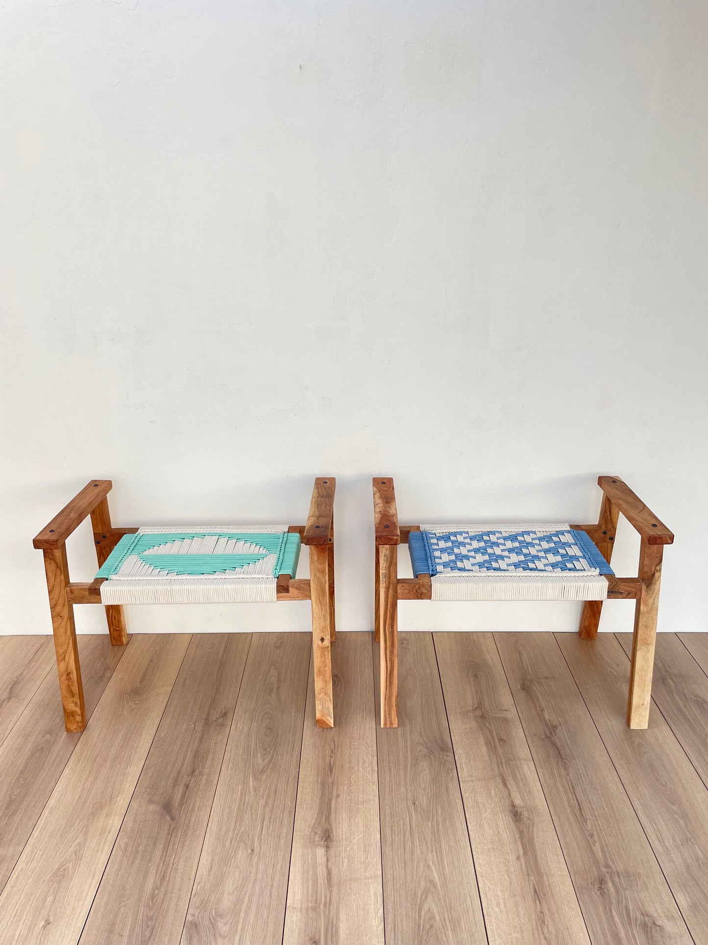 Hand Rest Woven Stool - Set of Two