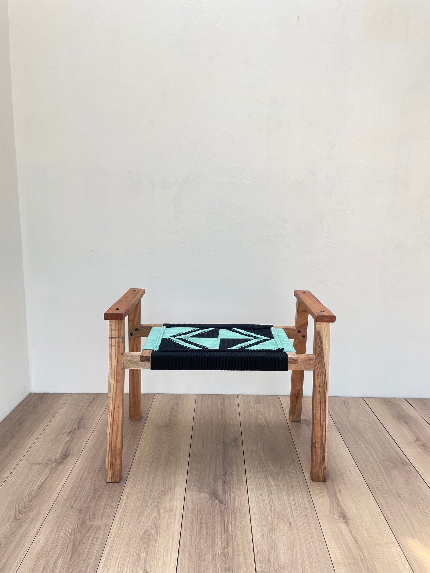 Hand Rest Gemini Woven Stool - Black & Teal