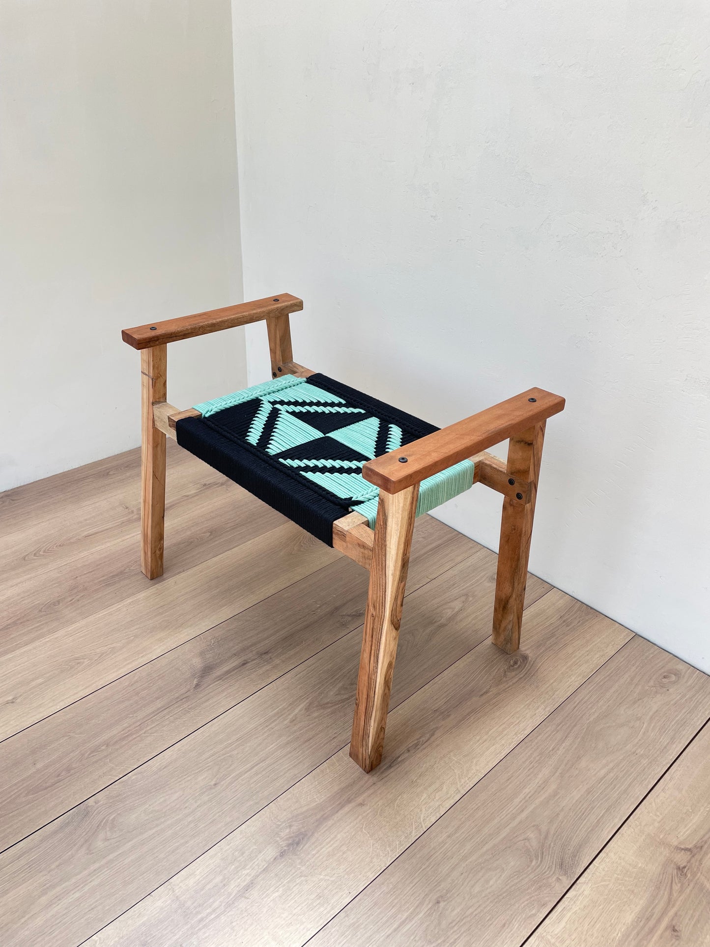 Hand Rest Gemini Woven Stool - Black & Teal