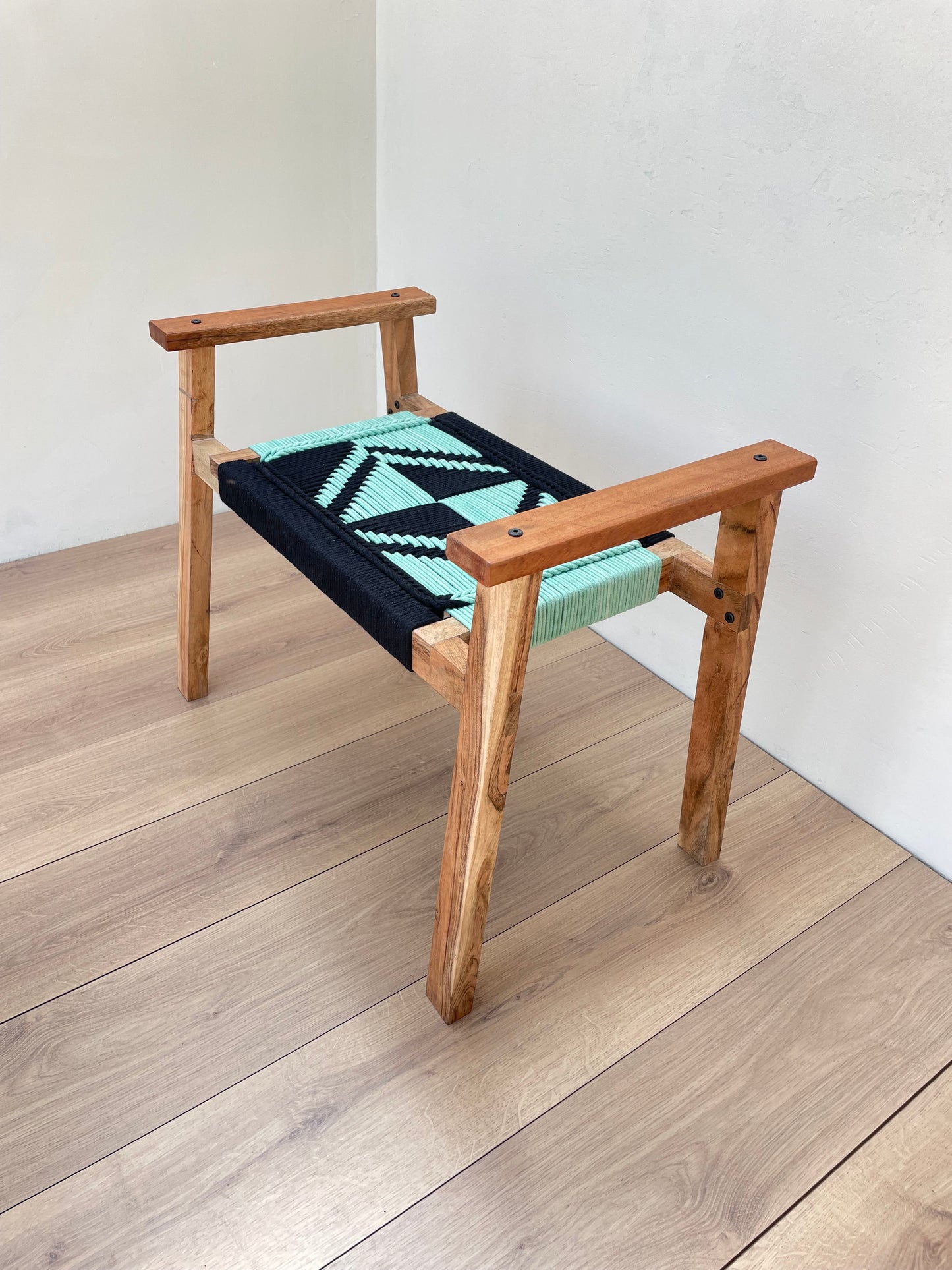 Hand Rest Gemini Woven Stool - Black & Teal