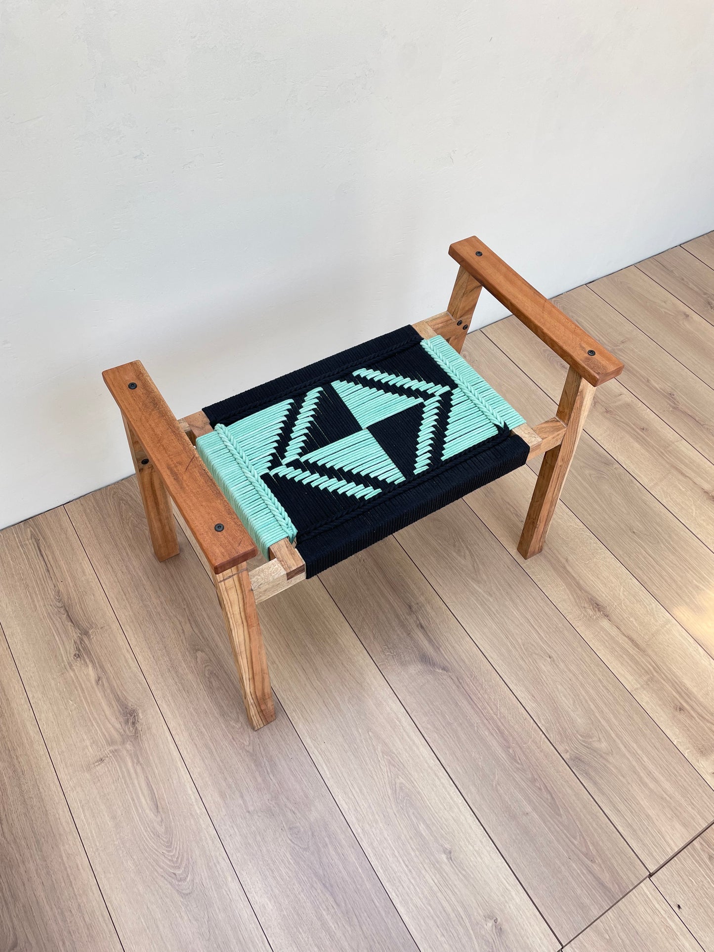 Hand Rest Gemini Woven Stool - Black & Teal